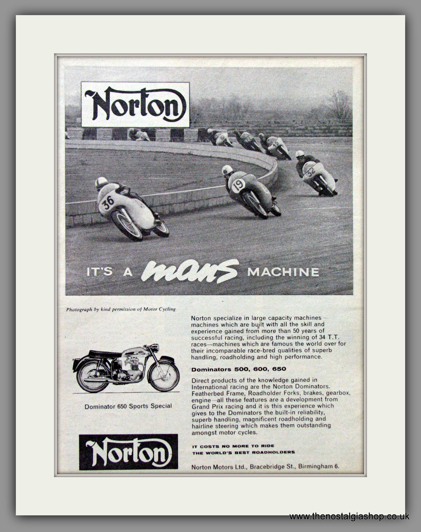 Norton Dominator 650 Sports Special. Original Advert 1962 (ref AD51973)