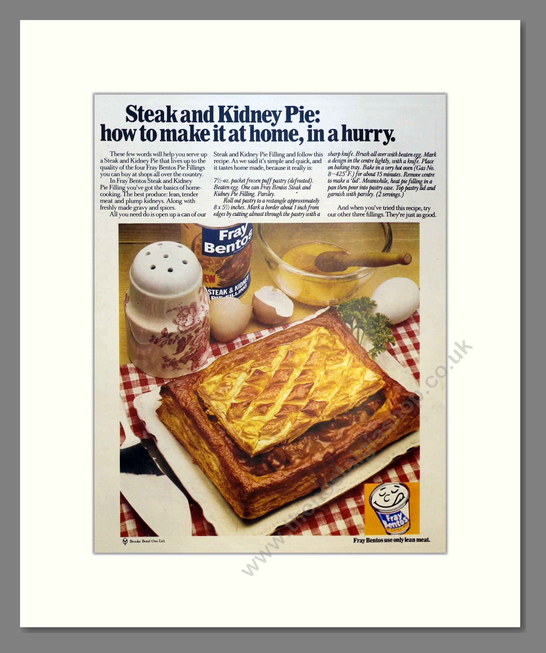 Fray Bentos Steak and Kidney Vintage Advert 1973 (ref