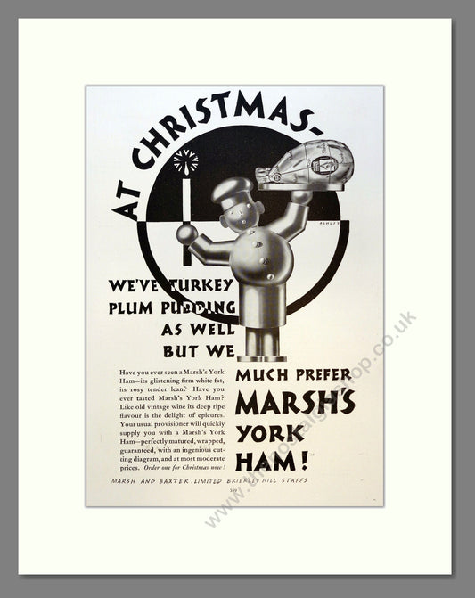 Marsh's York Ham. Vintage Advert 1927 (ref AD301588)