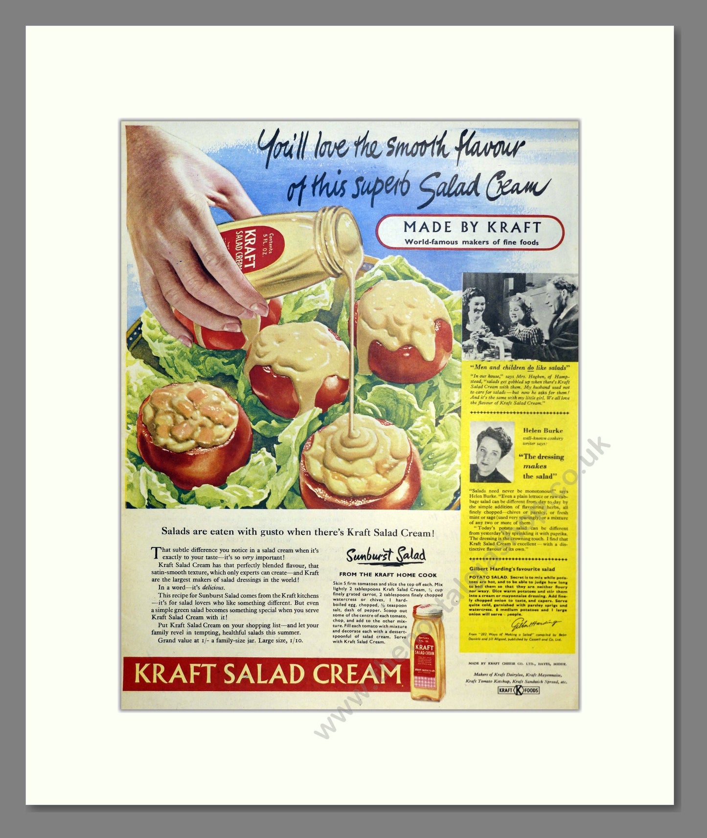 Kraft Salad Cream. Vintage Advert 1951 (ref AD301593)