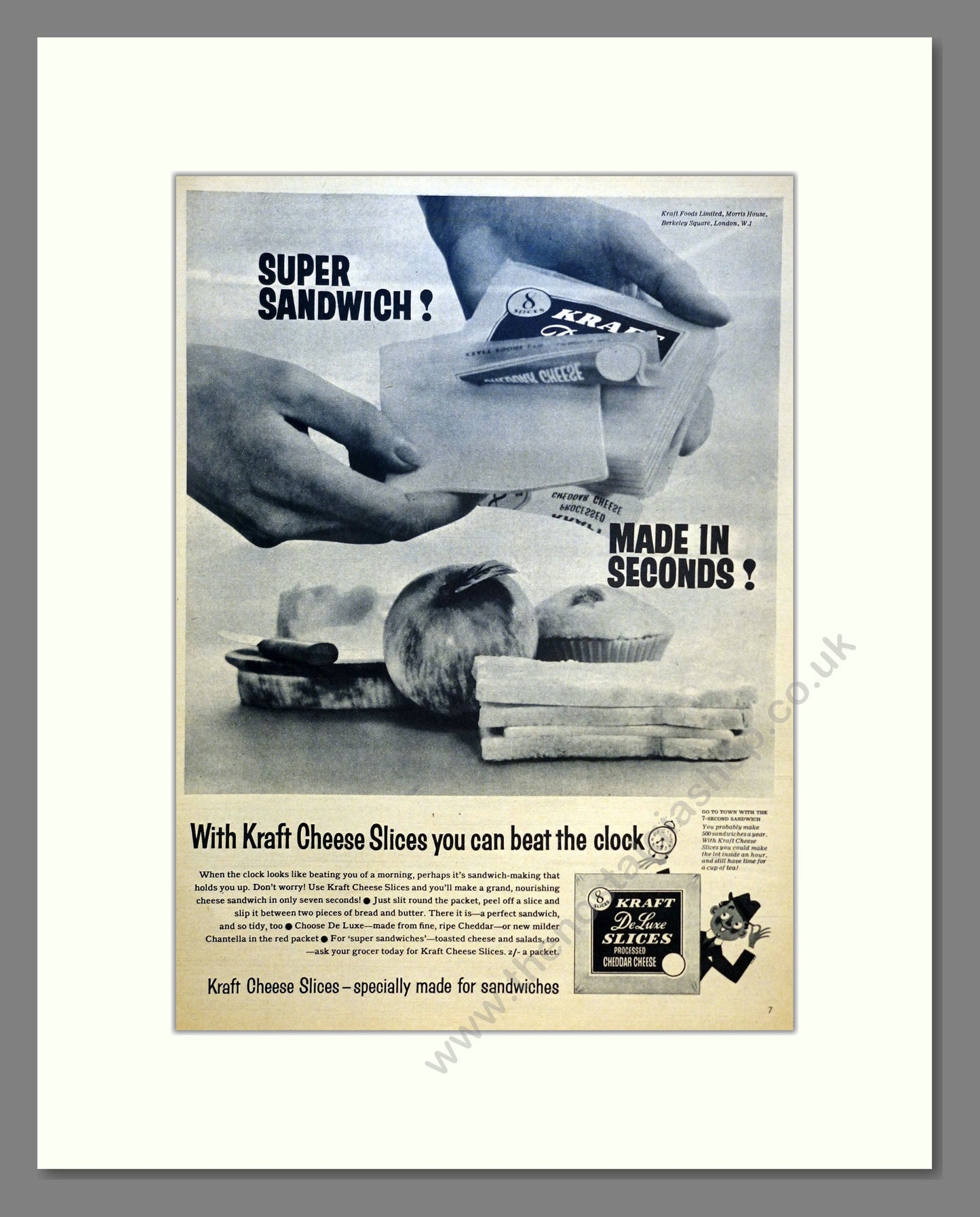 Kraft Cheese Slices. Vintage Advert 1958 (ref AD301596)