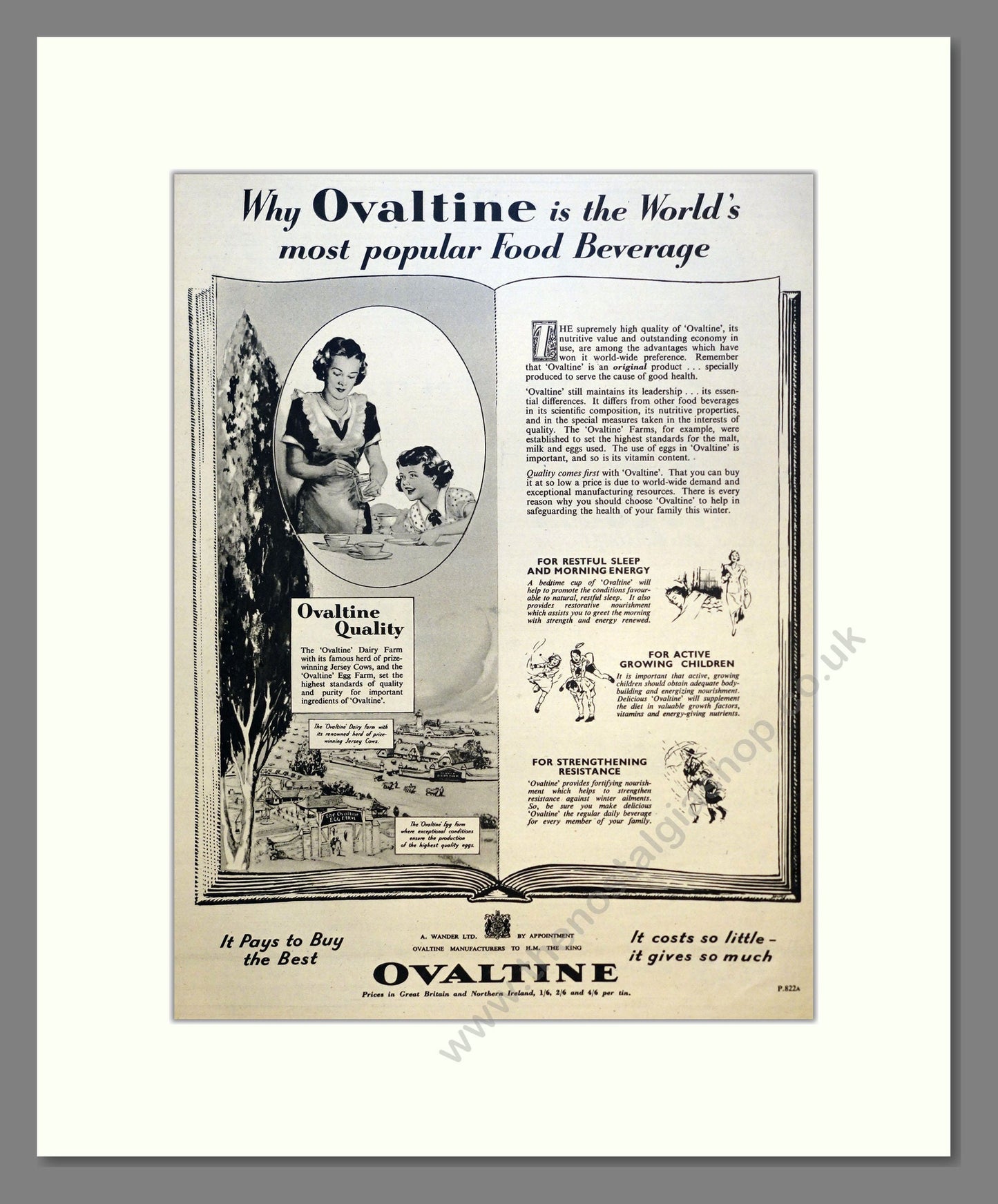 Ovaltine. Vintage Advert 1952 (ref AD301702)
