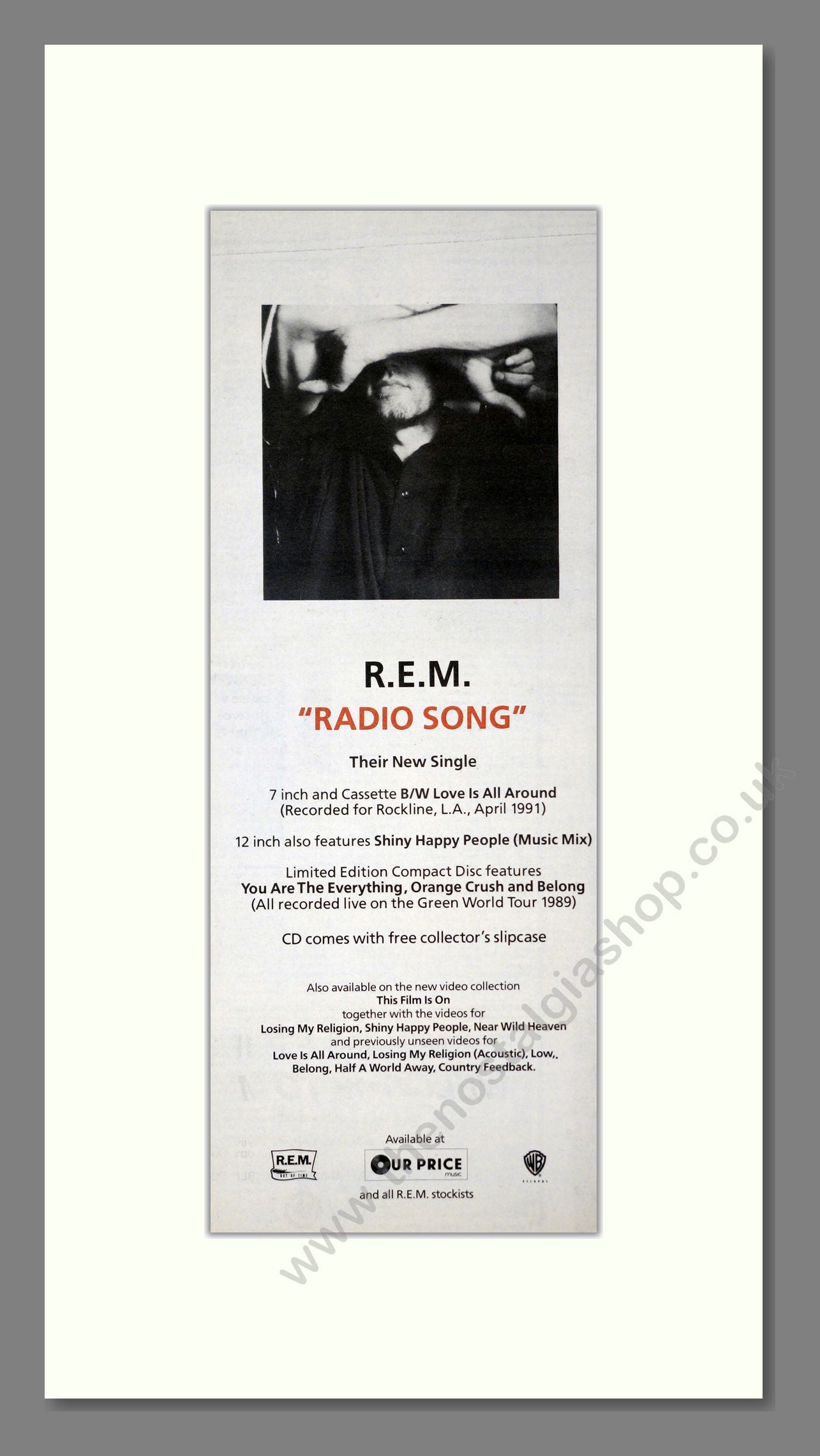 R.E.M. - Radio Song. Vintage Advert 1991 (ref AD201106)