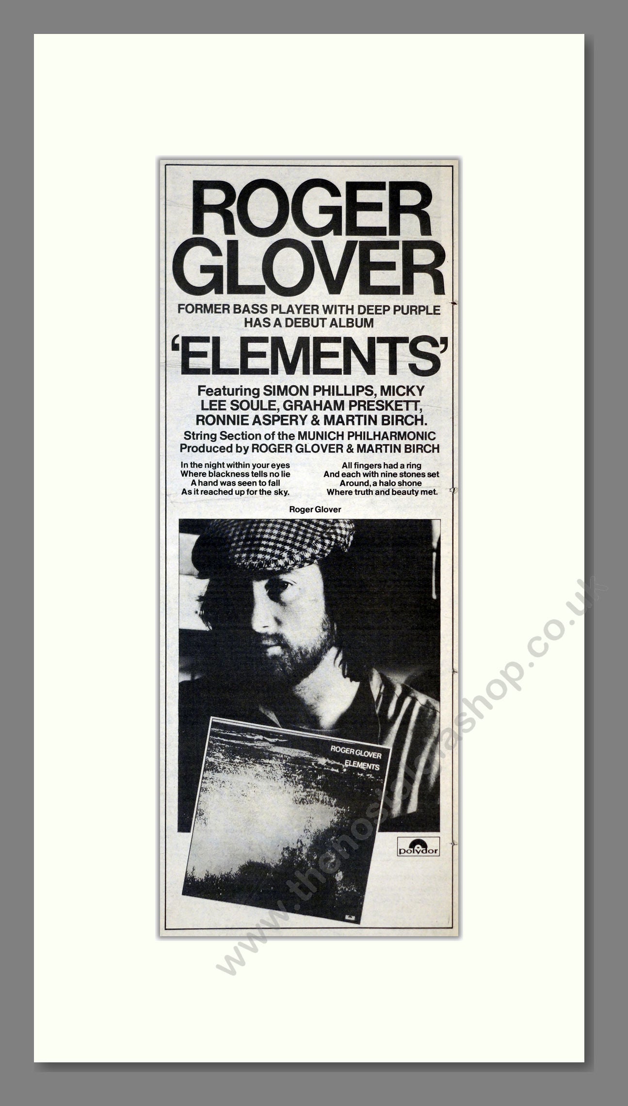 Roger Glover - Elements. Vintage Advert 1978 (ref AD201111)