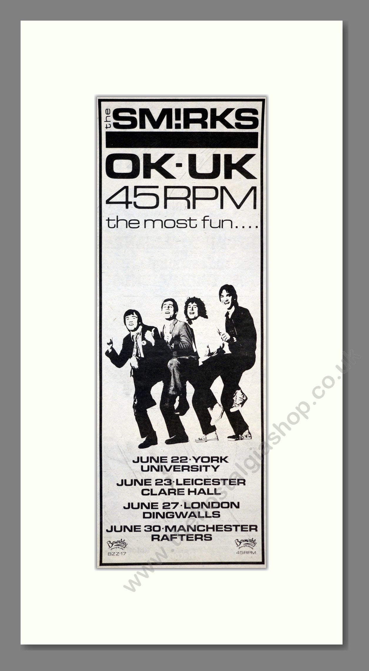 Smirks (The) - OK UK Tour. Vintage Advert 1978 (ref AD201183)