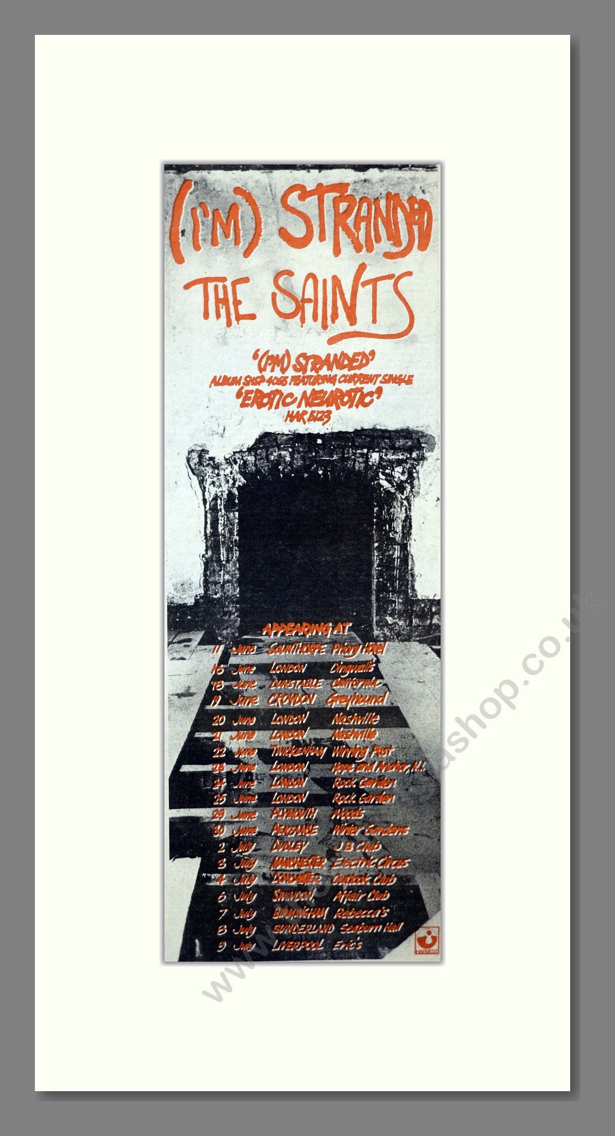 Saints (The) - I'm Stranded (UK Tour). Vintage Advert 1977 (ref AD201224)
