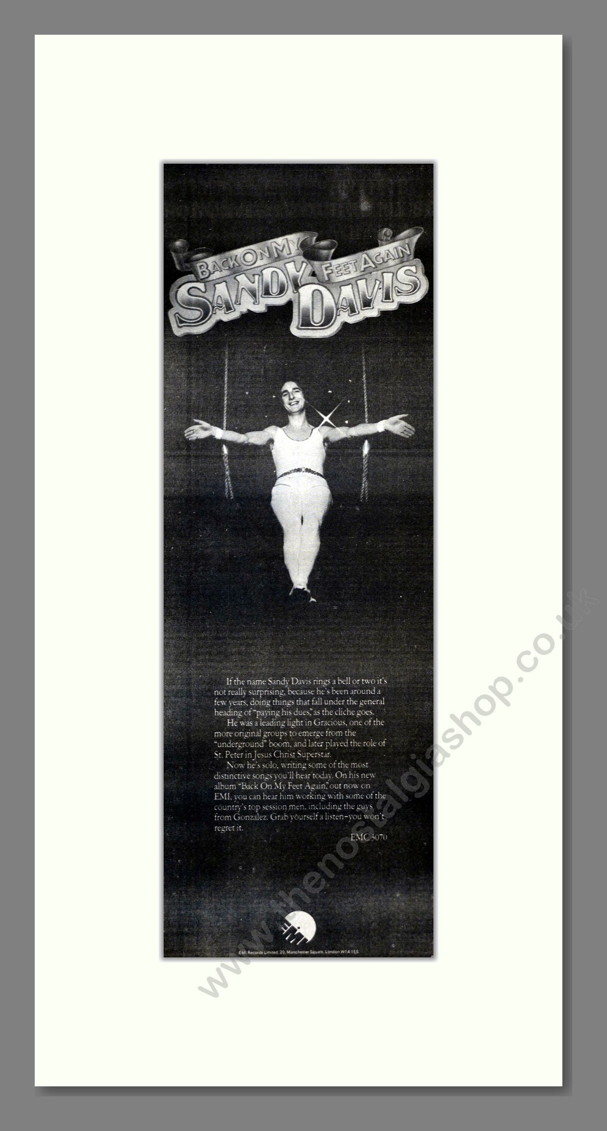 Sandy Davis - Back On My Feet Again. Vintage Advert 1975 (ref AD201272)