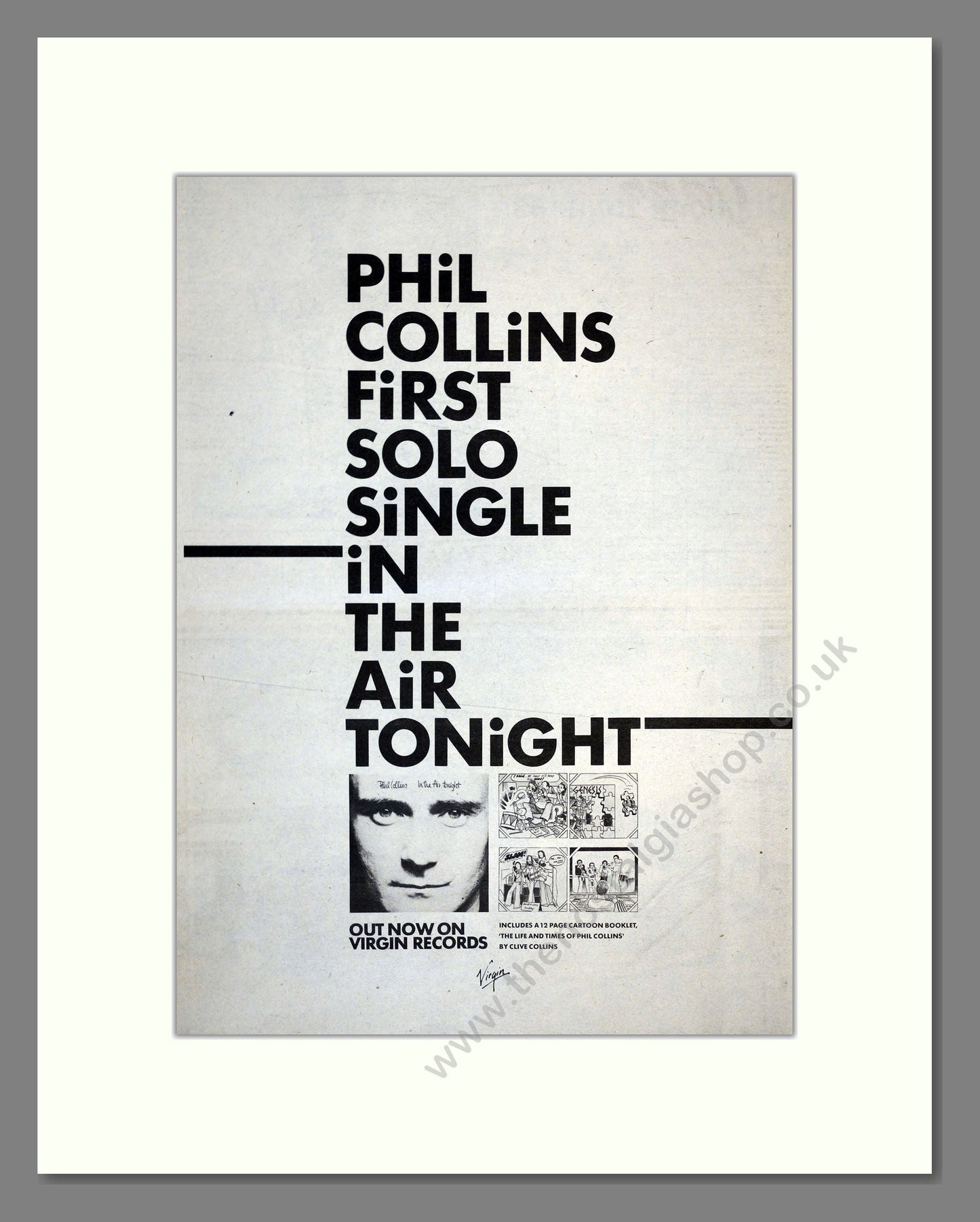 Phil Collins - In The Air Tonight. Vintage Advert 1981 (ref AD17233)