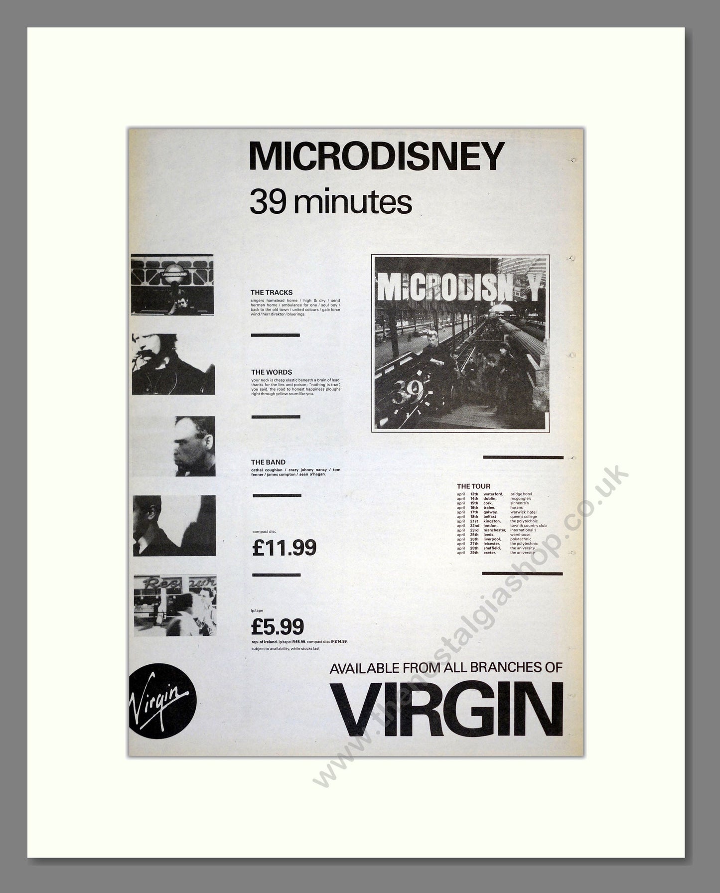 Microdisney - 39 Minutes. Vintage Advert 1988 (ref AD17367)