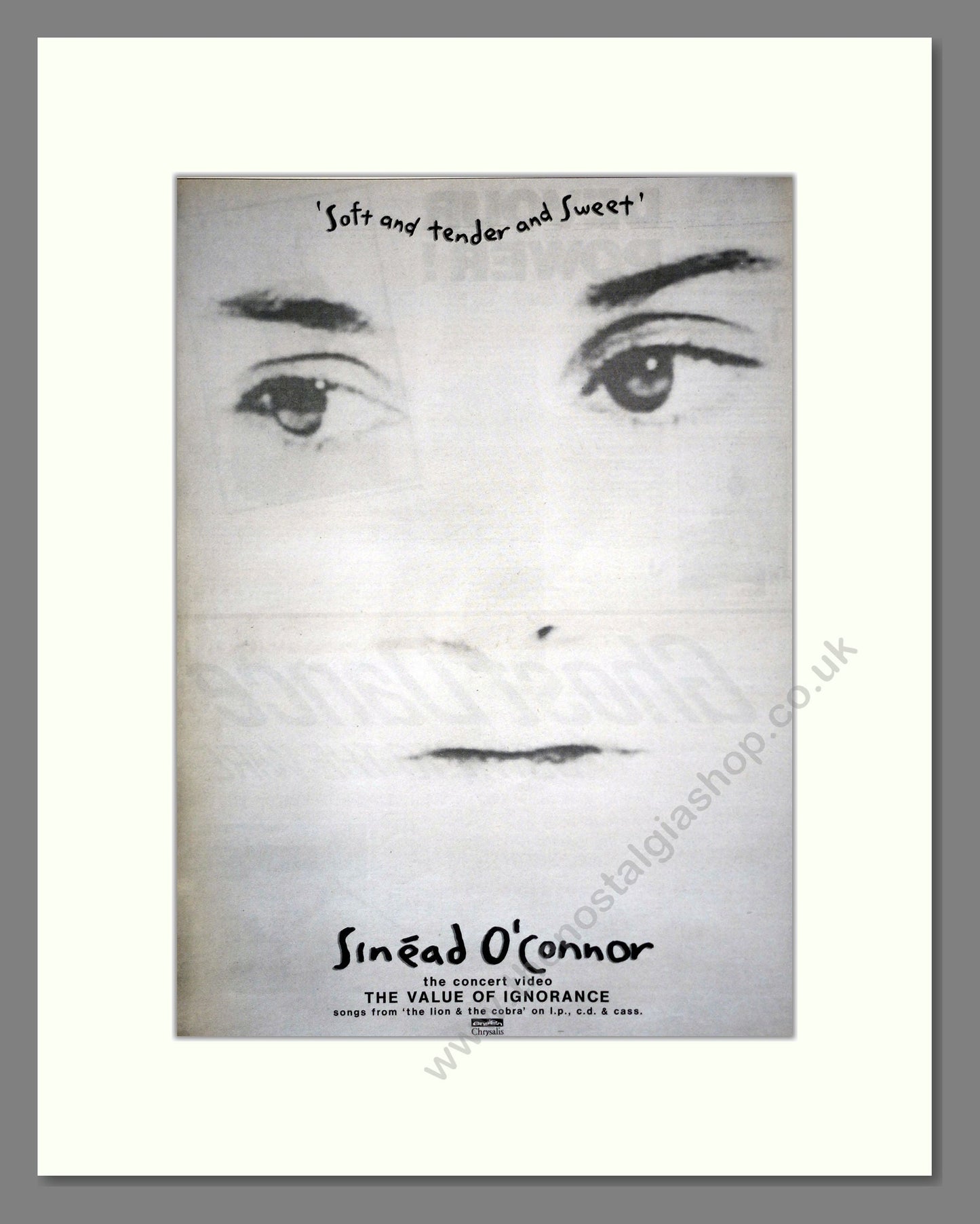 Sinead O'Connor - Soft And Tender And Sweet. Vintage Advert 1989 (ref AD17465)