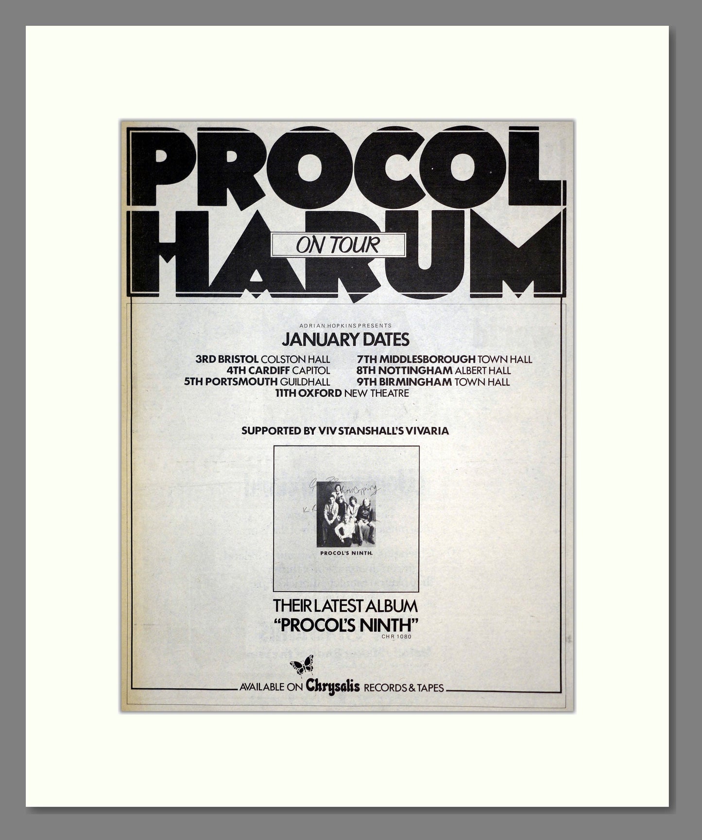 Procol Harum - UK Tour. Vintage Advert 1976 (ref AD17524)