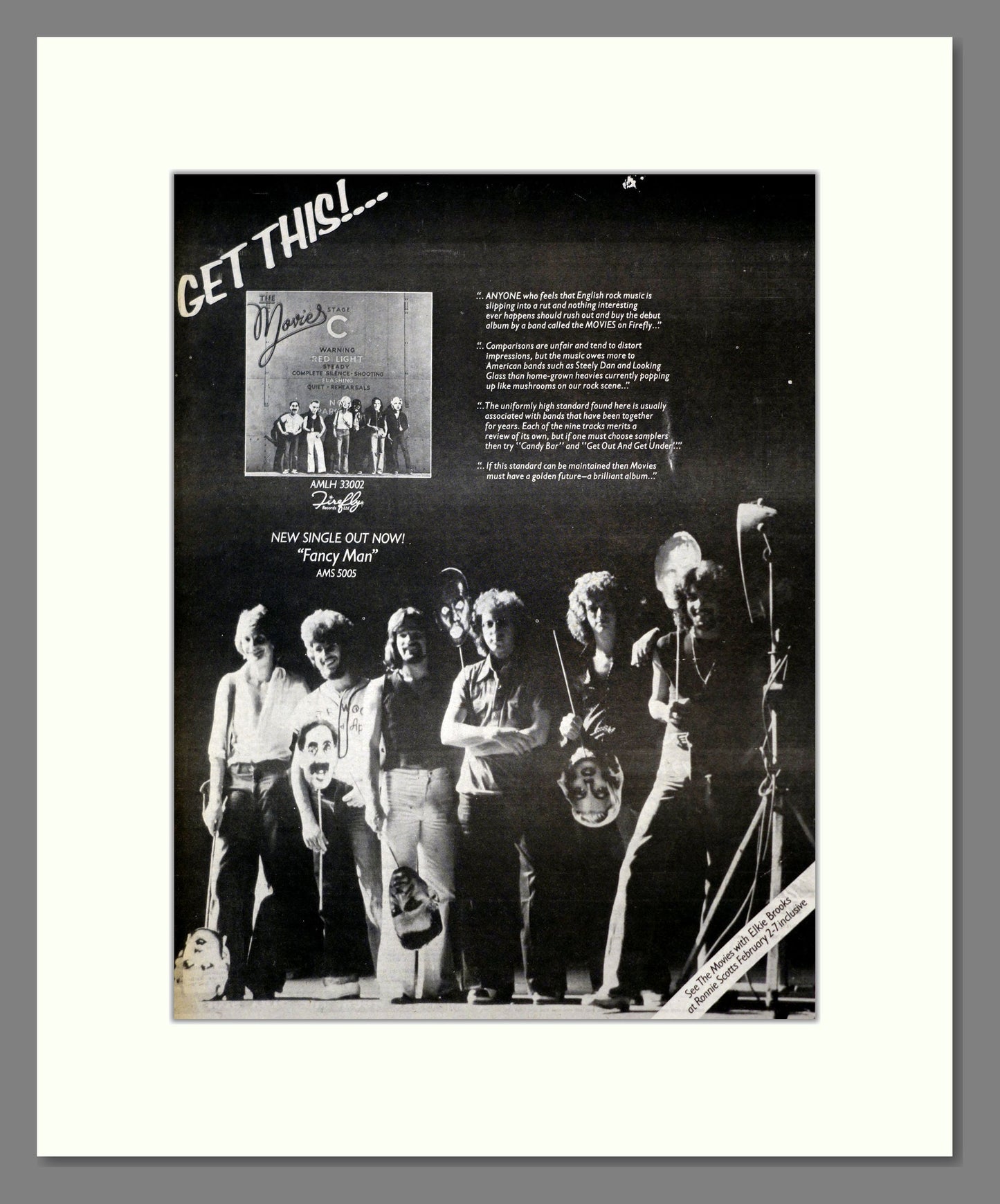 Movies (The) - Fancy Man. Vintage Advert 1976 (ref AD17528)