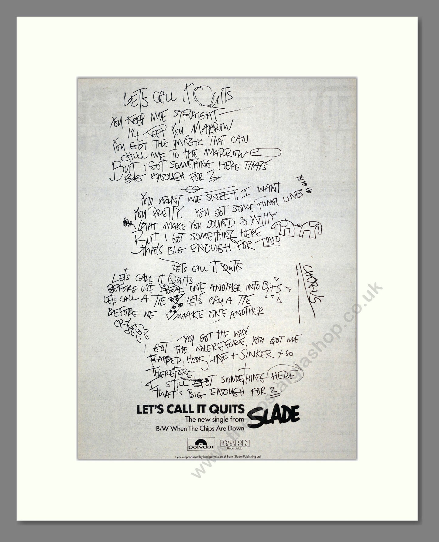 Slade - Lets Call It Quits. Vintage Advert 1976 (ref AD17540)