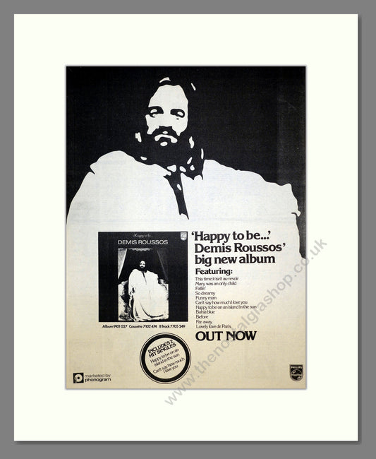 Demis Roussos - Happy To Be. Vintage Advert 1976 (ref AD17578)