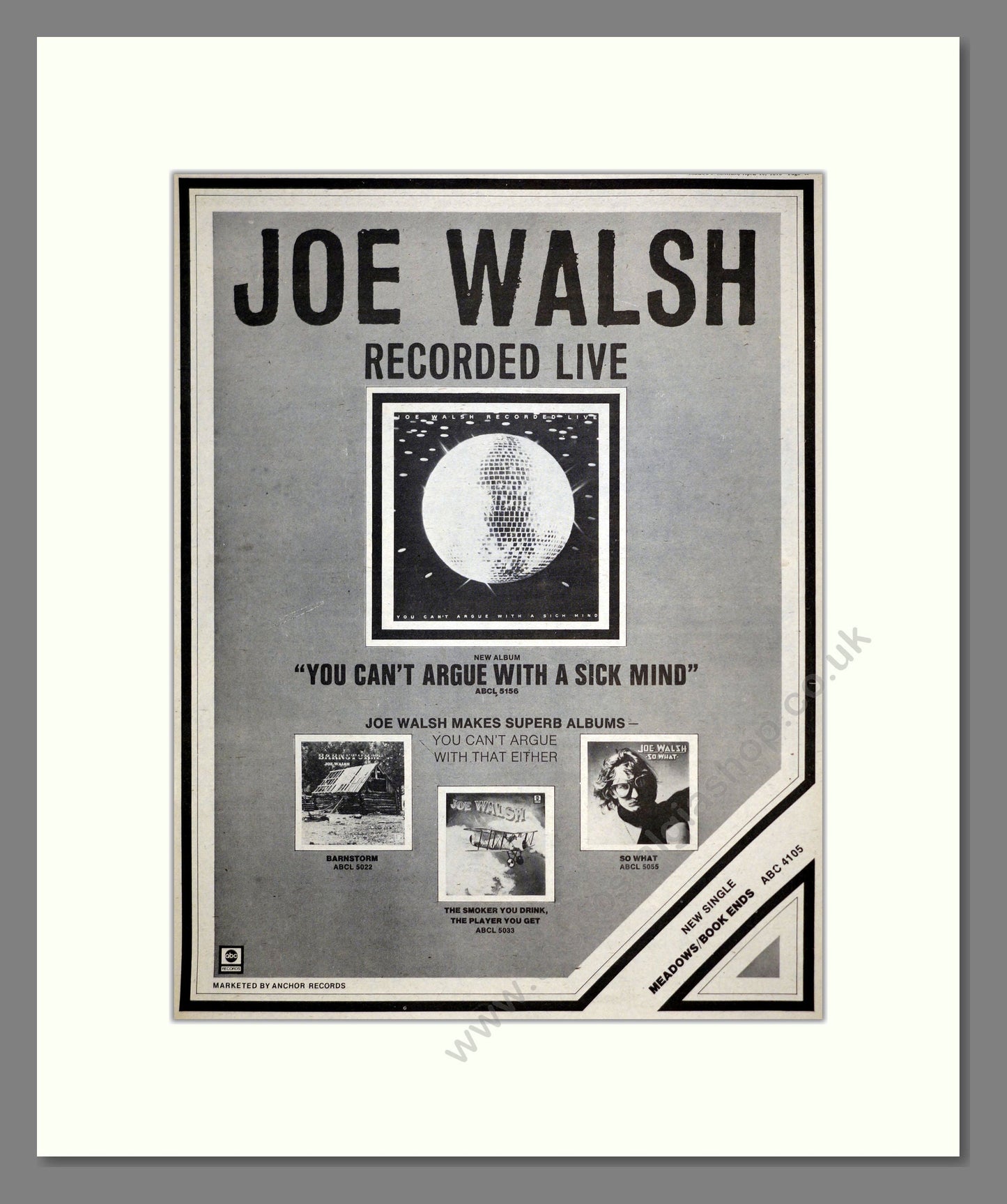 Joe Walsh - You Can't Argue With A Sick Mind. Vintage Advert 1976 (ref AD17582)