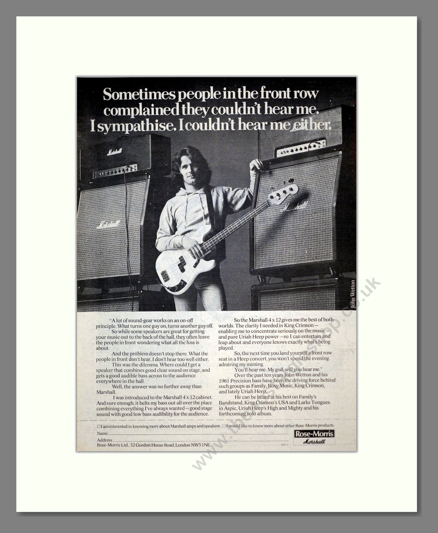 John Wetton - Rose-Morris. Vintage Advert 1976 (ref AD17601)