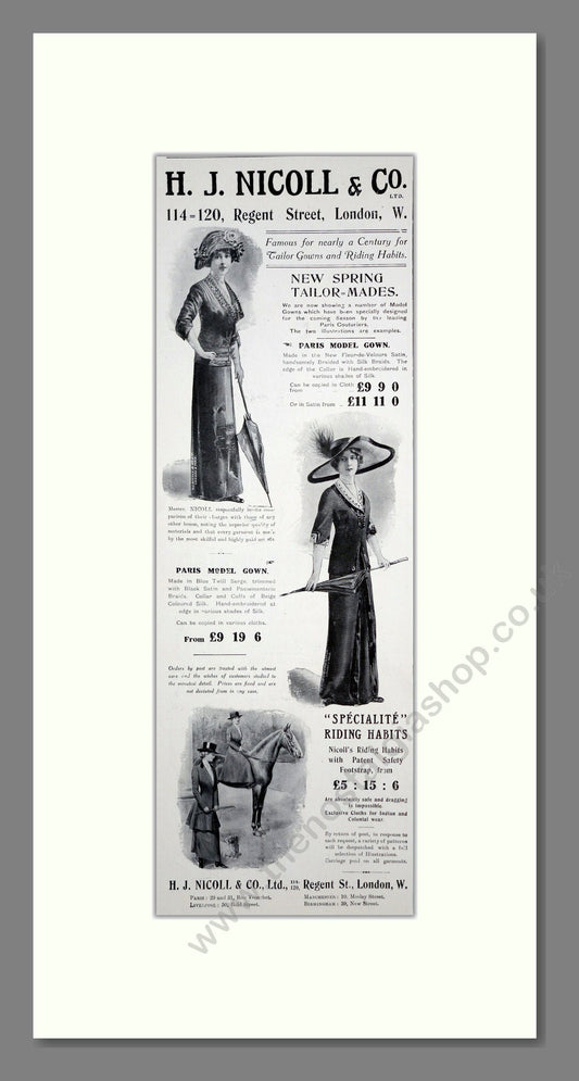HJ Nichol - Fashion. Vintage Advert 1911 (ref AD201294)