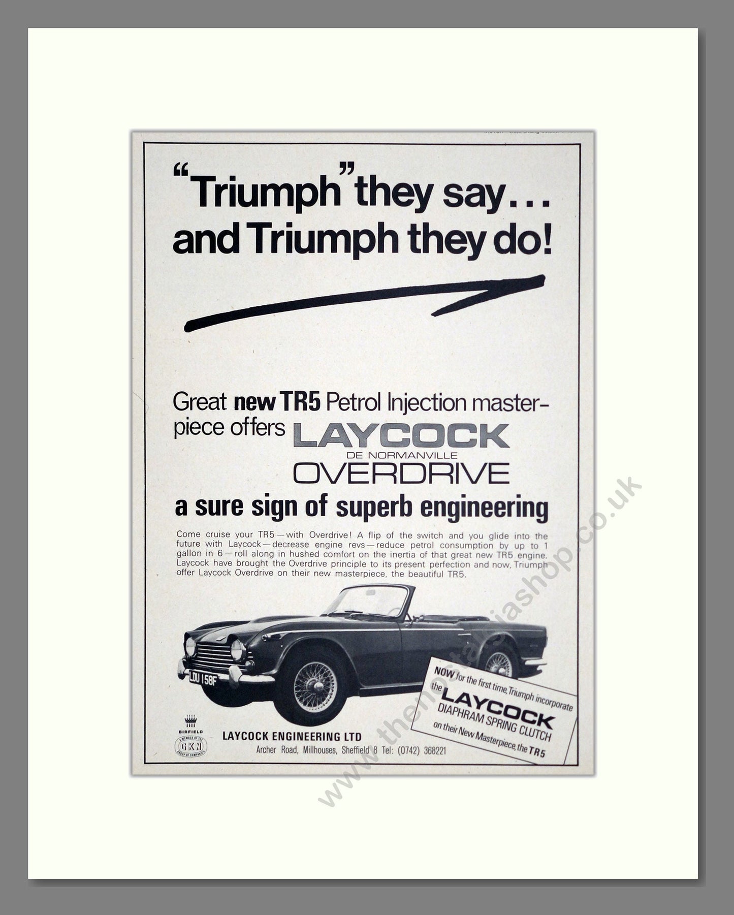 Triumph - TR5 Laycock Overdrive. Vintage Advert 1967 (ref AD61244)