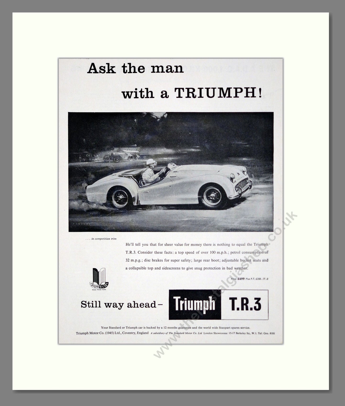 Triumph - TR3. Vintage Advert 1958 (ref AD61269)