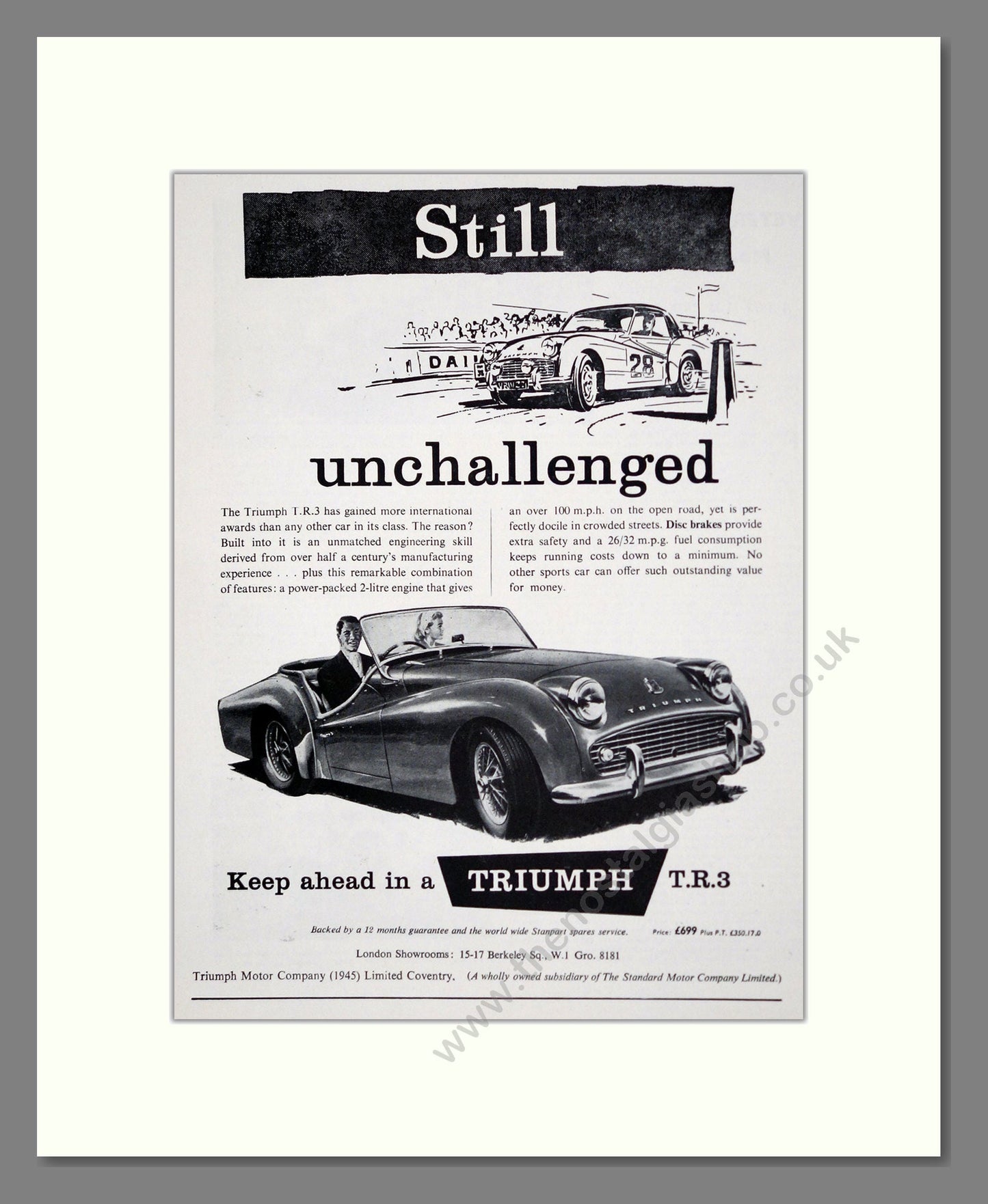 Triumph - TR3. Vintage Advert 1958 (ref AD61274)