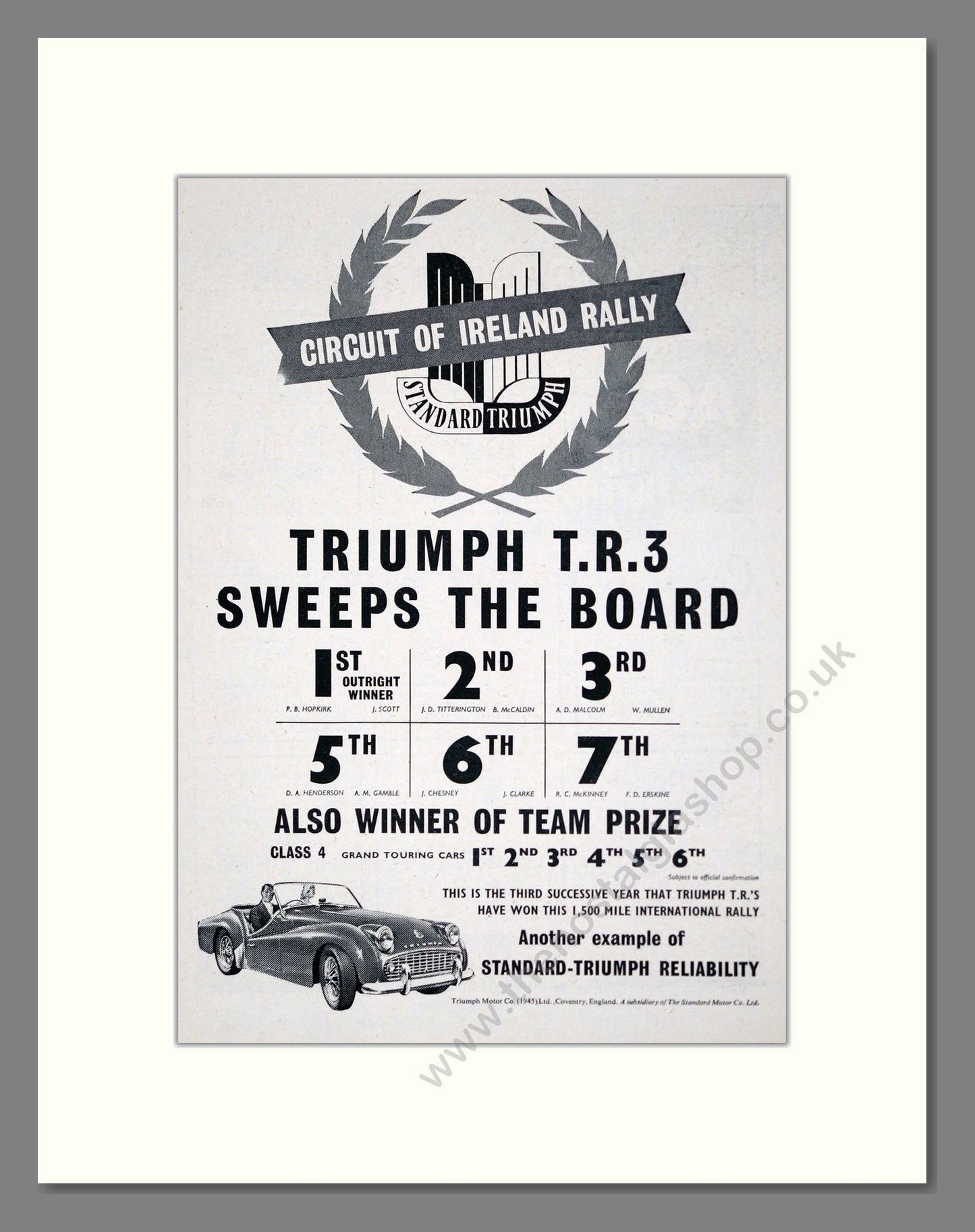 Triumph - TR3. Vintage Advert 1958 (ref AD61276)