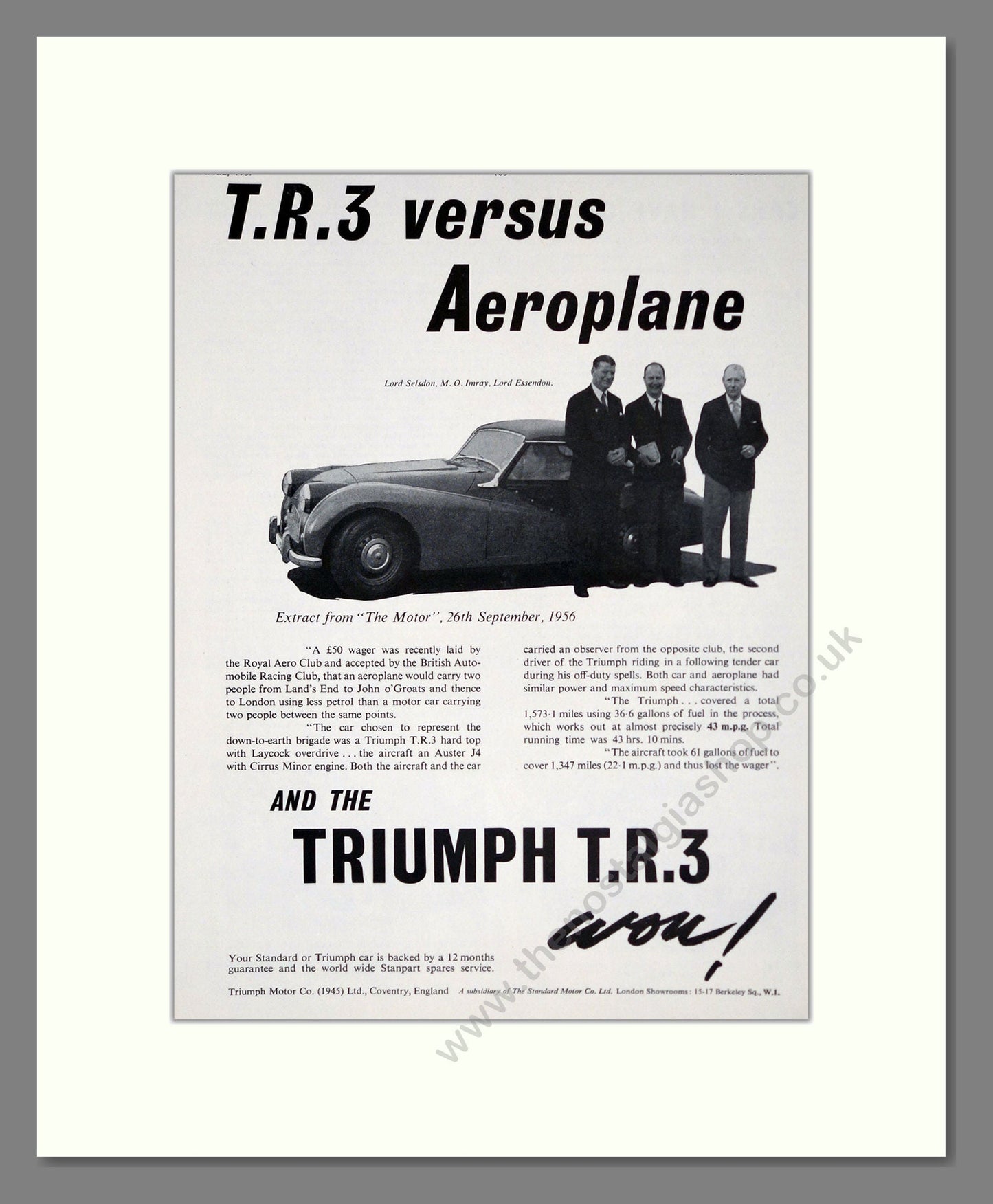Triumph - TR3. Vintage Advert 1957 (ref AD61278)