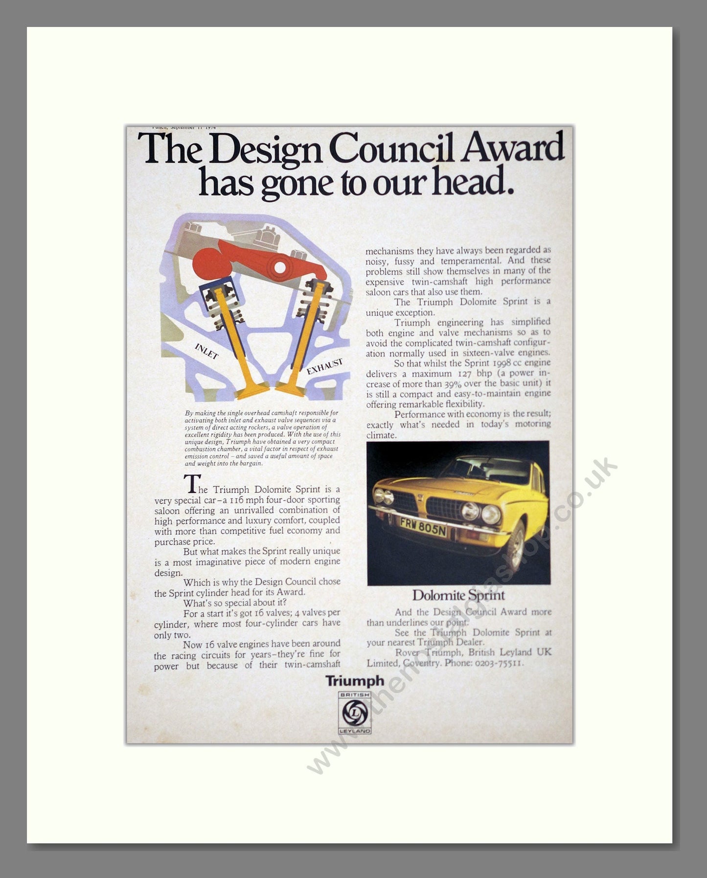 Triumph - Dolomite Sprint. Vintage Advert 1974 (ref AD61449)