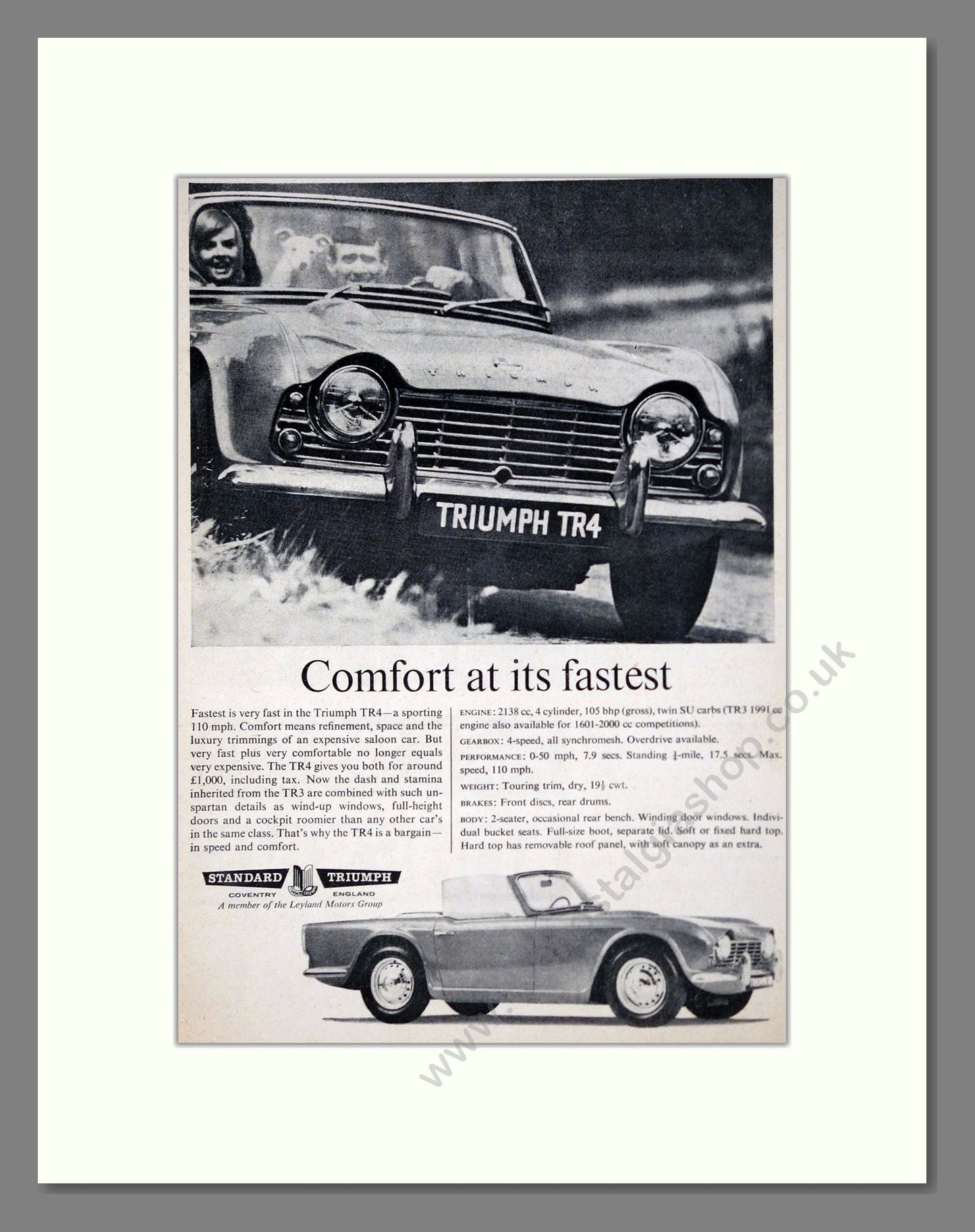 Triumph - TR4. Vintage Advert 1962 (ref AD61507)
