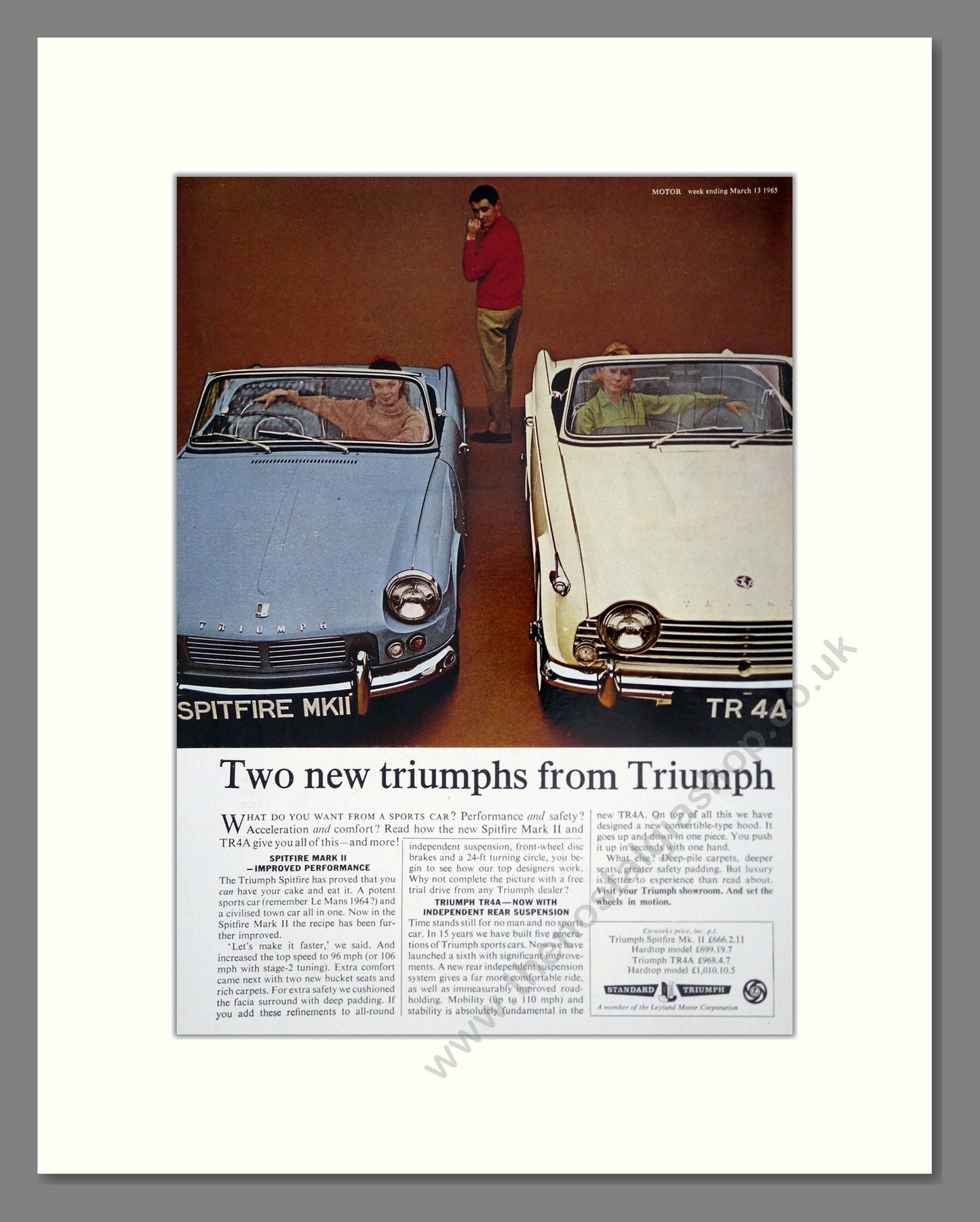 Triumph - TR4A / Spitfire Mk2. Vintage Advert 1965 (ref AD61518)