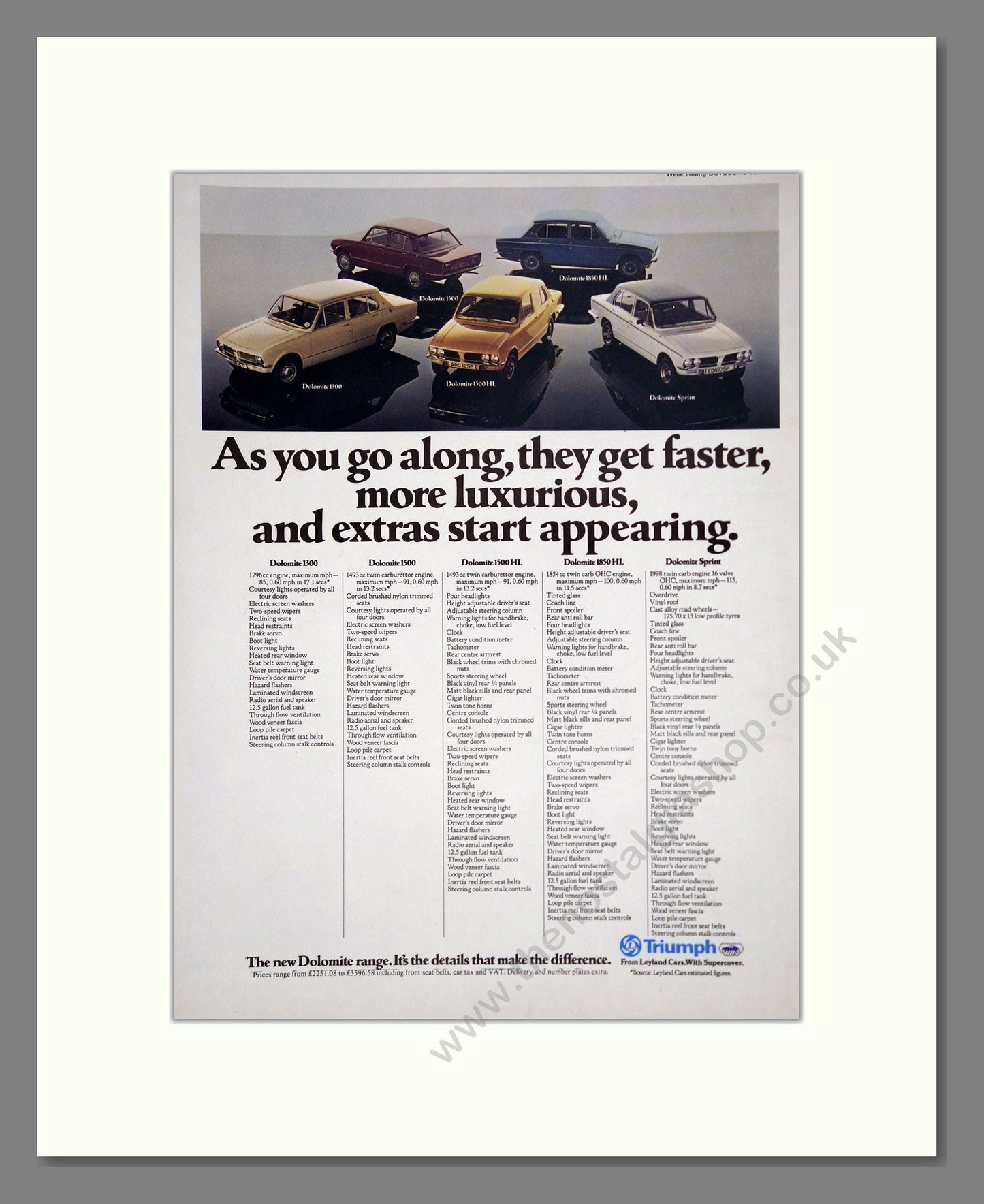 Triumph - 1300 / 1500 / 1850 / Dolomite Sprint. Vintage Advert 1976 (ref AD61522)