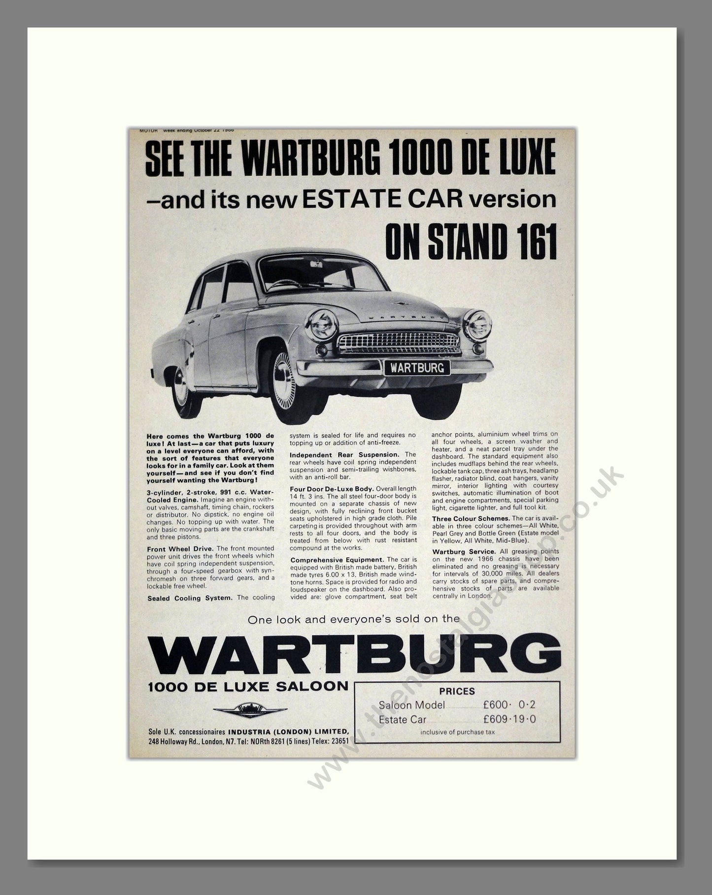 Wartburg - 1000 Deluxe. Vintage Advert 1966 (ref AD61534)