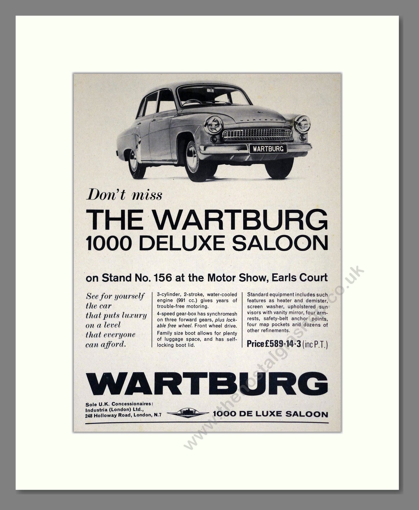 Wartburg - 1000 Deluxe. Vintage Advert 1965 (ref AD61535)