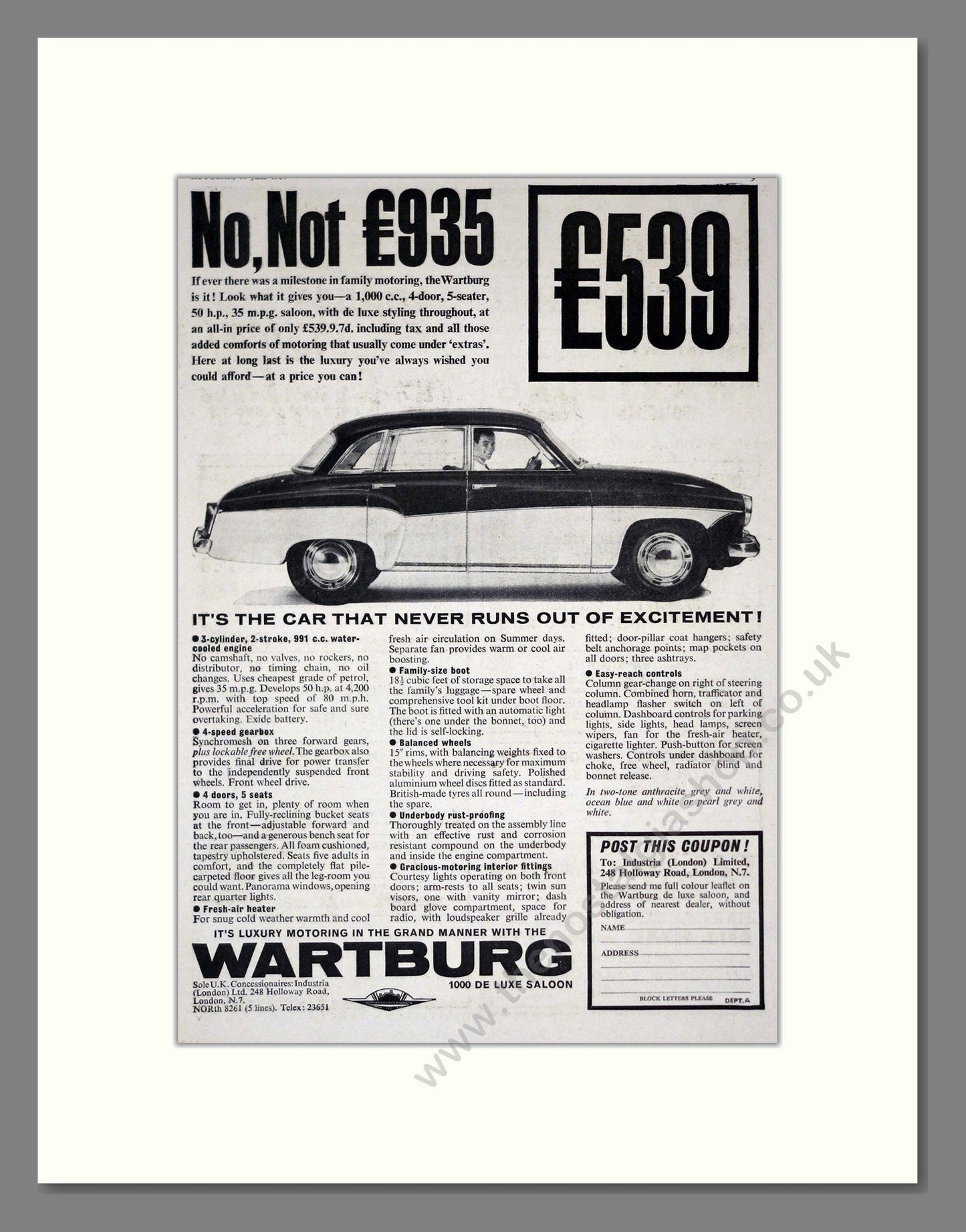 Wartburg - 1000 Deluxe. Vintage Advert 1964 (ref AD61537)