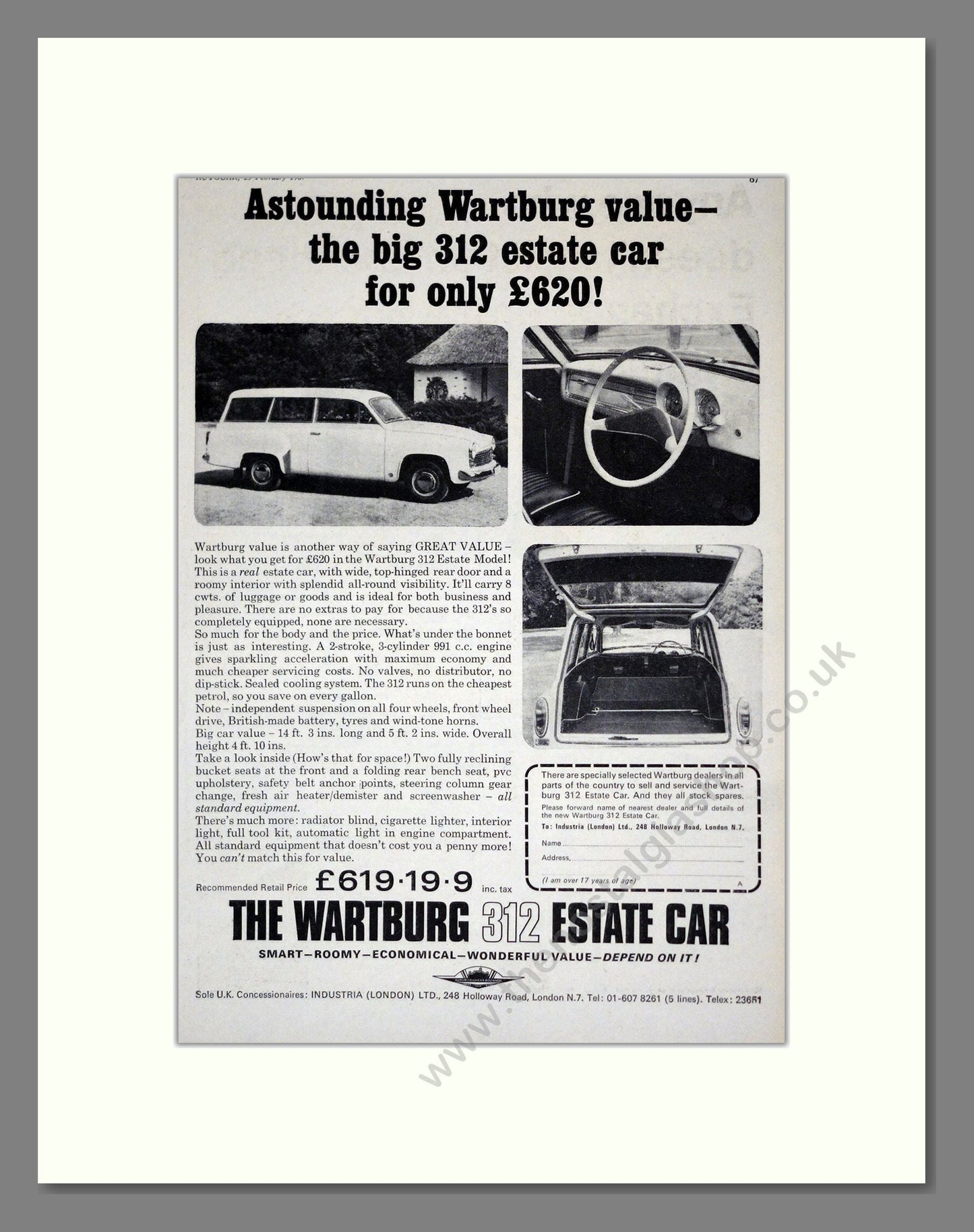 Wartburg - 312 Estate. Vintage Advert 1967 (ref AD61541)