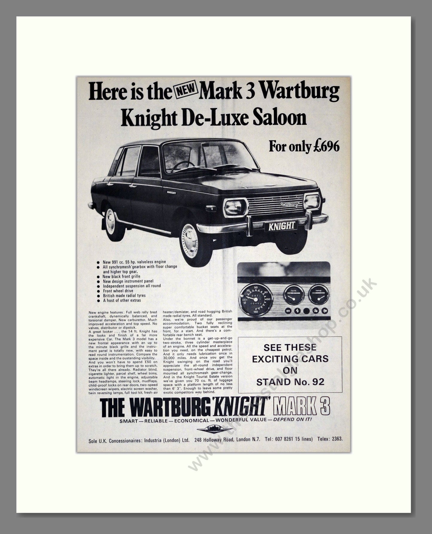 Wartburg - Knight Deluxe Saloon. Vintage Advert 1969 (ref AD61543)