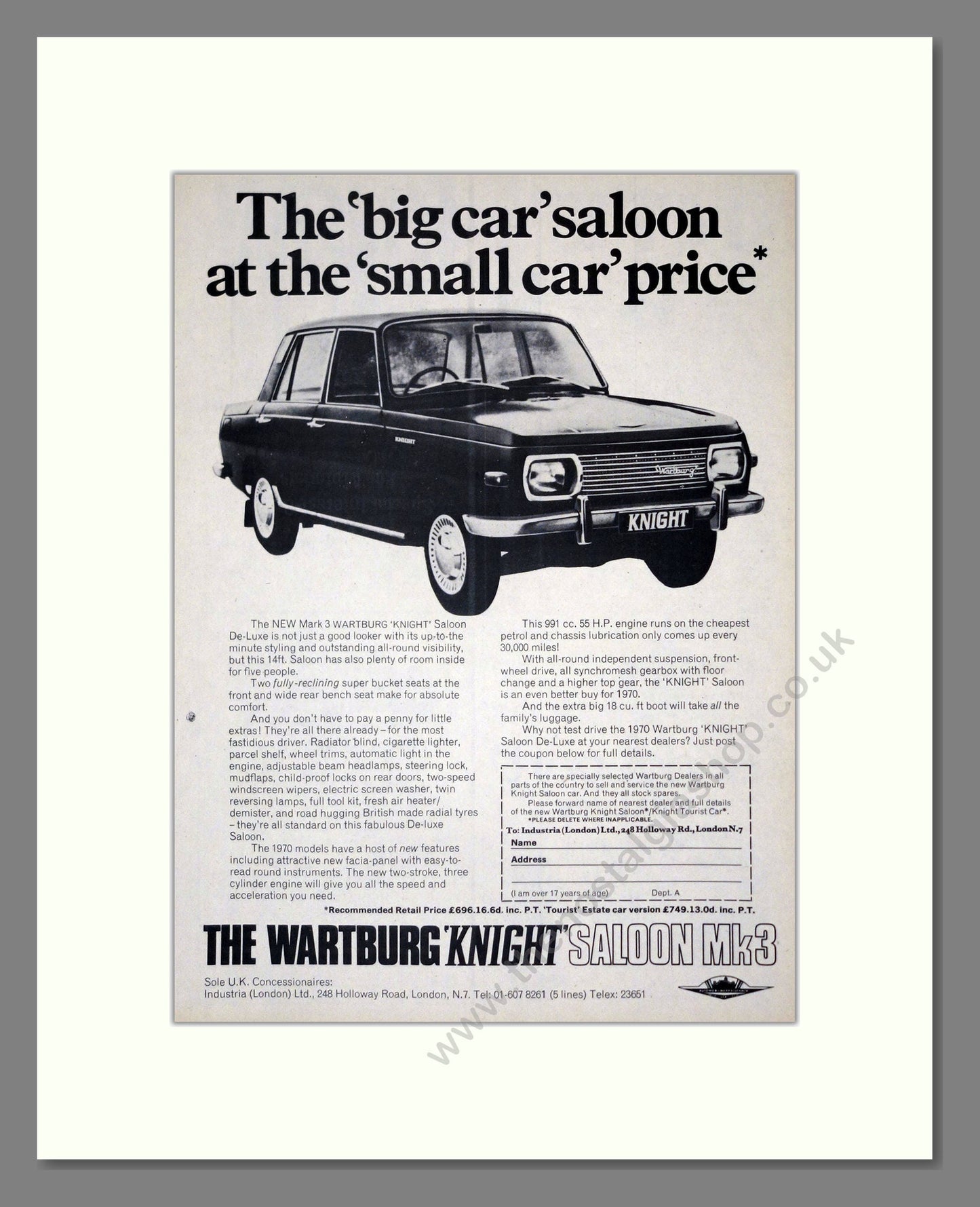 Wartburg - Knight Deluxe Saloon Mk3. Vintage Advert 1970 (ref AD61544)