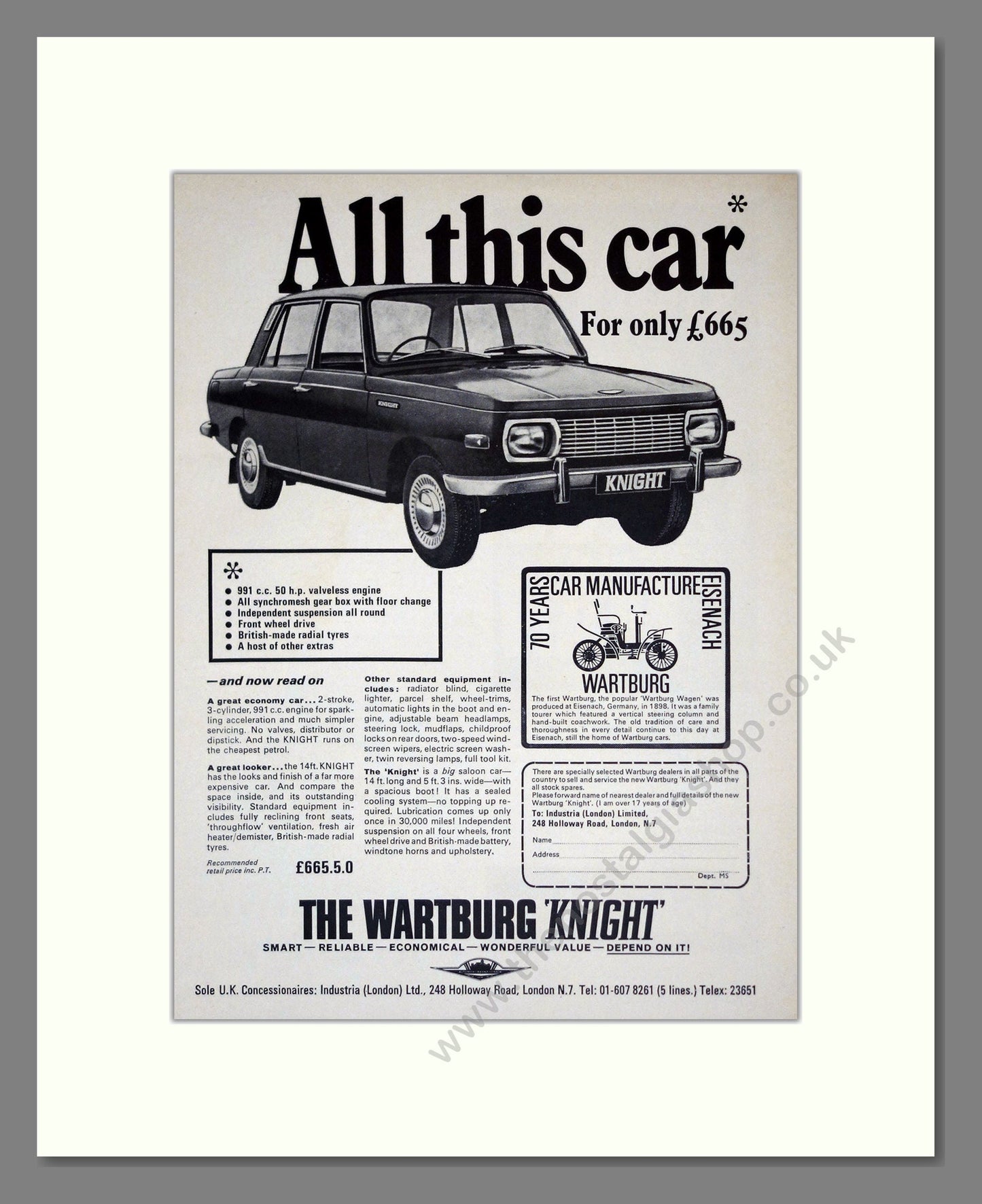 Wartburg - Knight. Vintage Advert 1968 (ref AD61546)