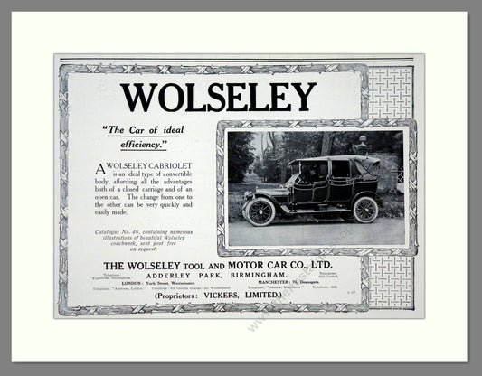Wolseley - Cabriolet. Vintage Advert 1911 (ref AD61549)