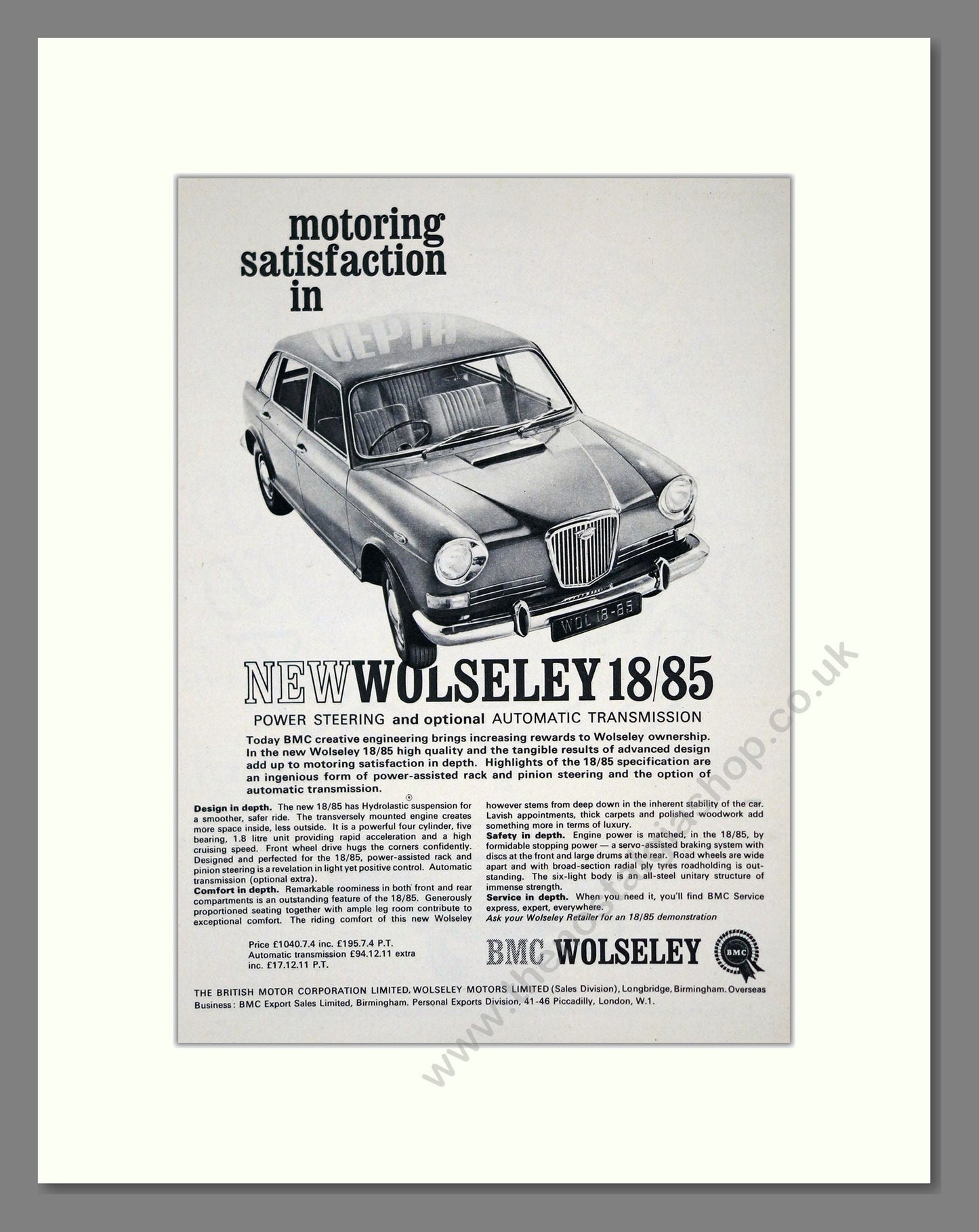 Wolseley - 18/85. Vintage Advert 1967 (ref AD61602)
