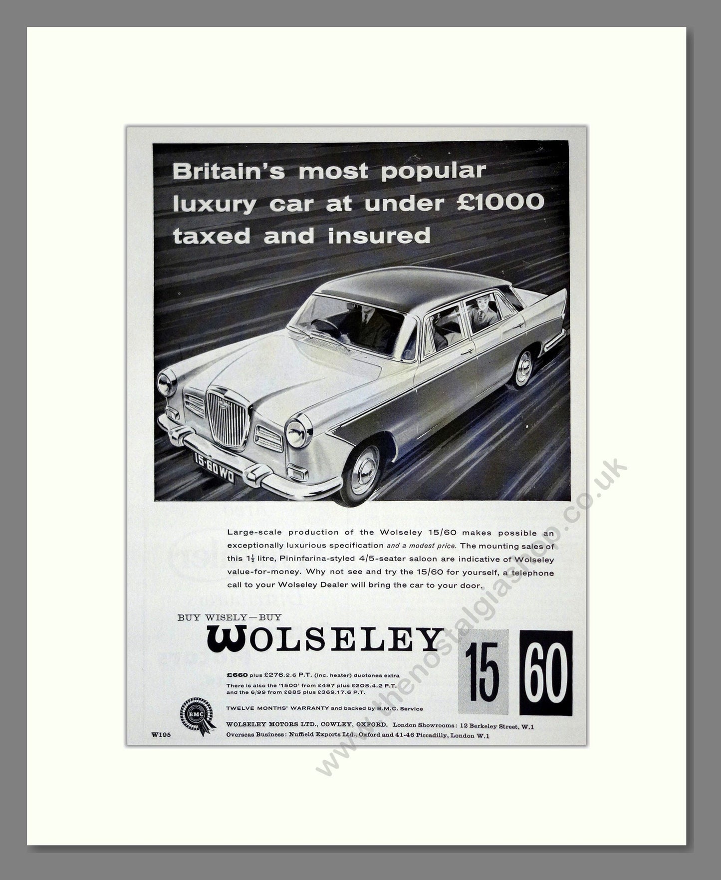 Wolseley - 15/60. Vintage Advert 1960 (ref AD61659)