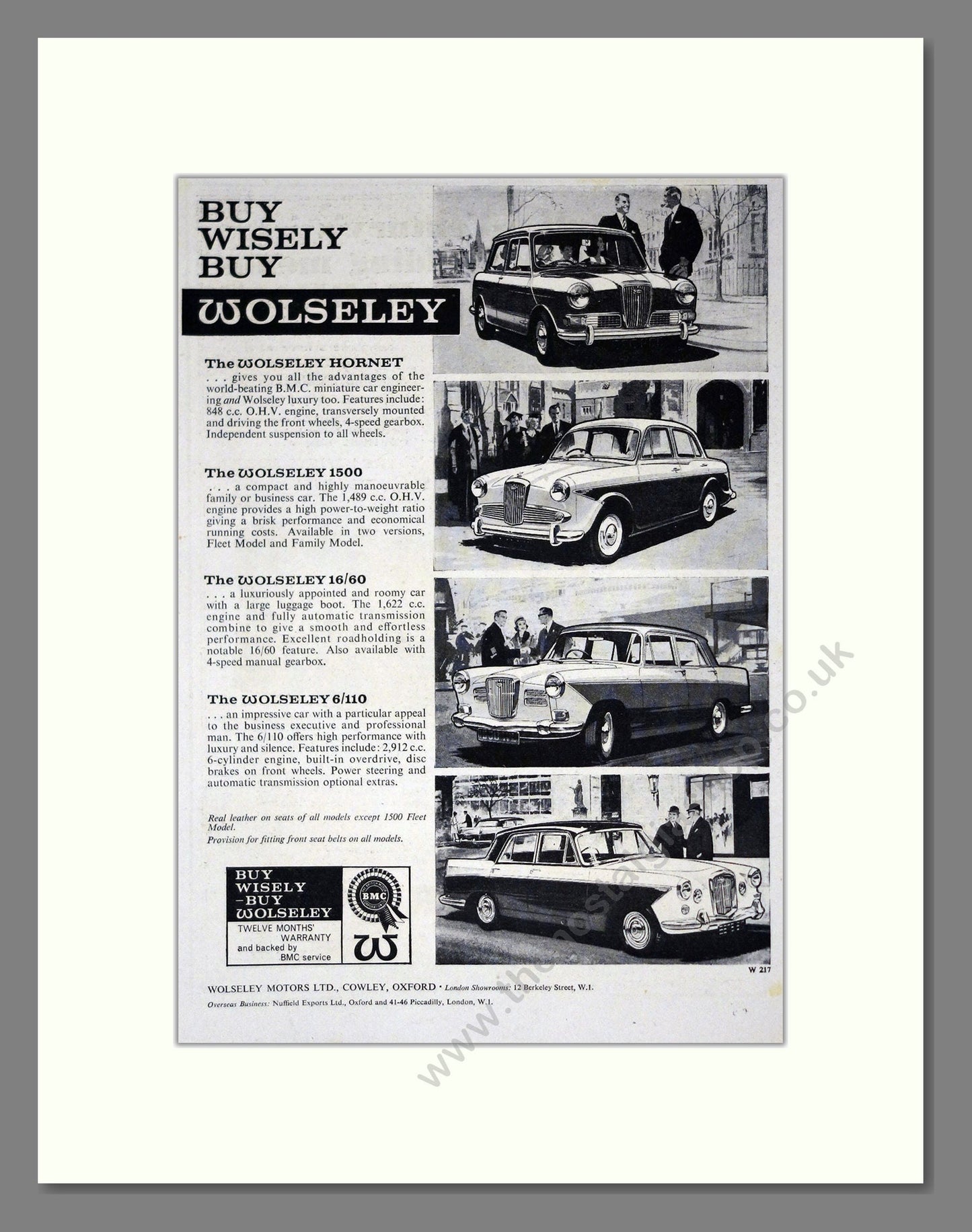 Wolseley - Hornet / 1500 / 16/60 / 6/110. Vintage Advert 1962 (ref AD61671)