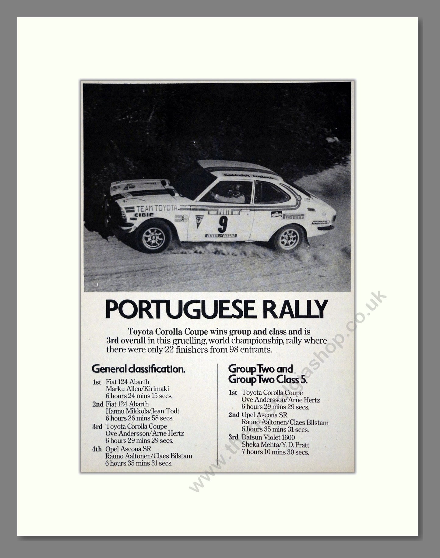 Toyota - Corolla Rally. Vintage Advert 1975 (ref AD61796)