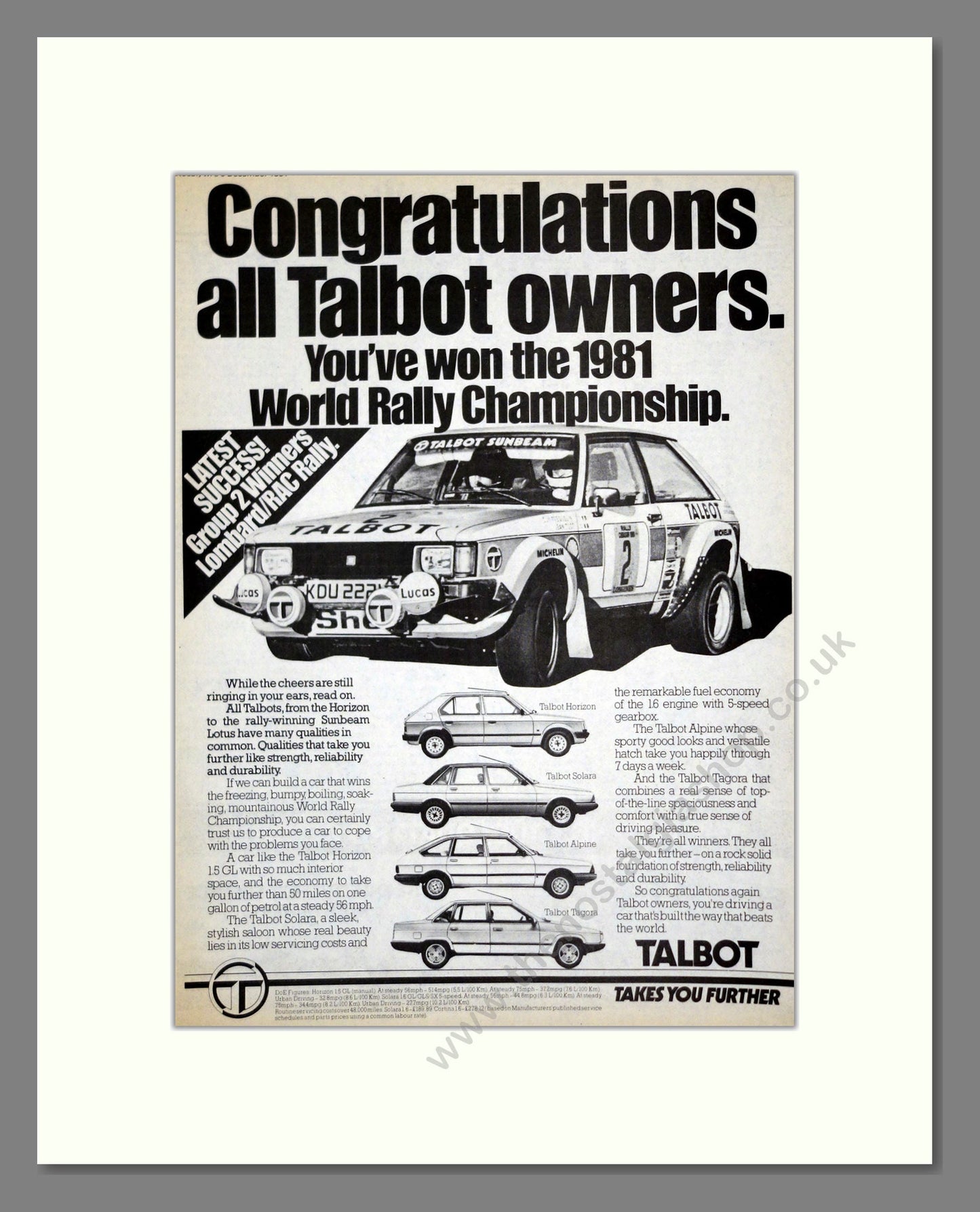 Talbot - Rally. Vintage Advert 1981 (ref AD61798)