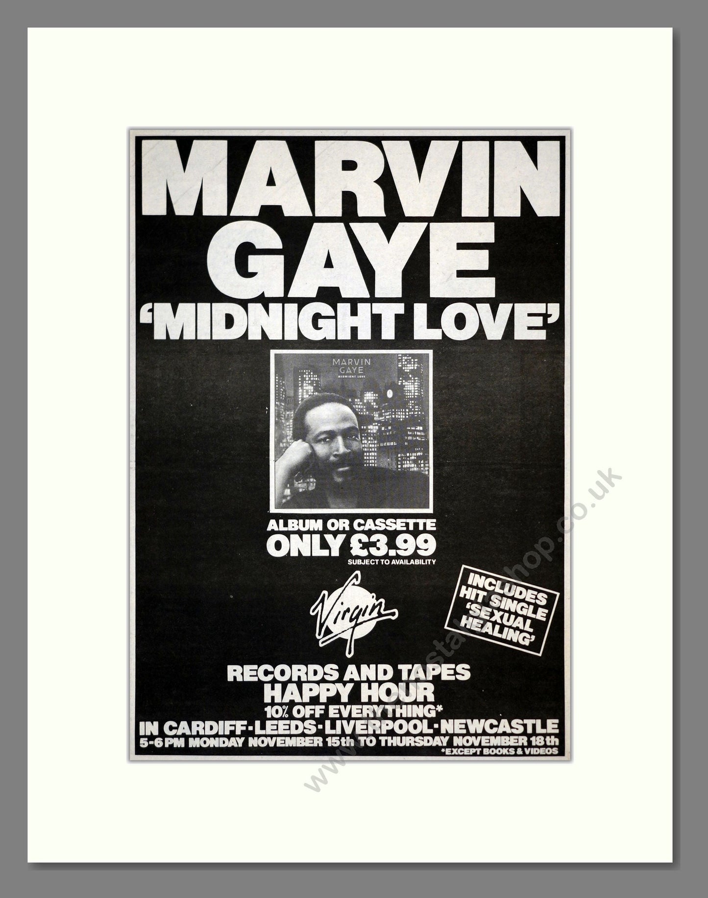 Marvin Gaye - Midnight Love. Vintage Advert 1982 (ref AD17670)