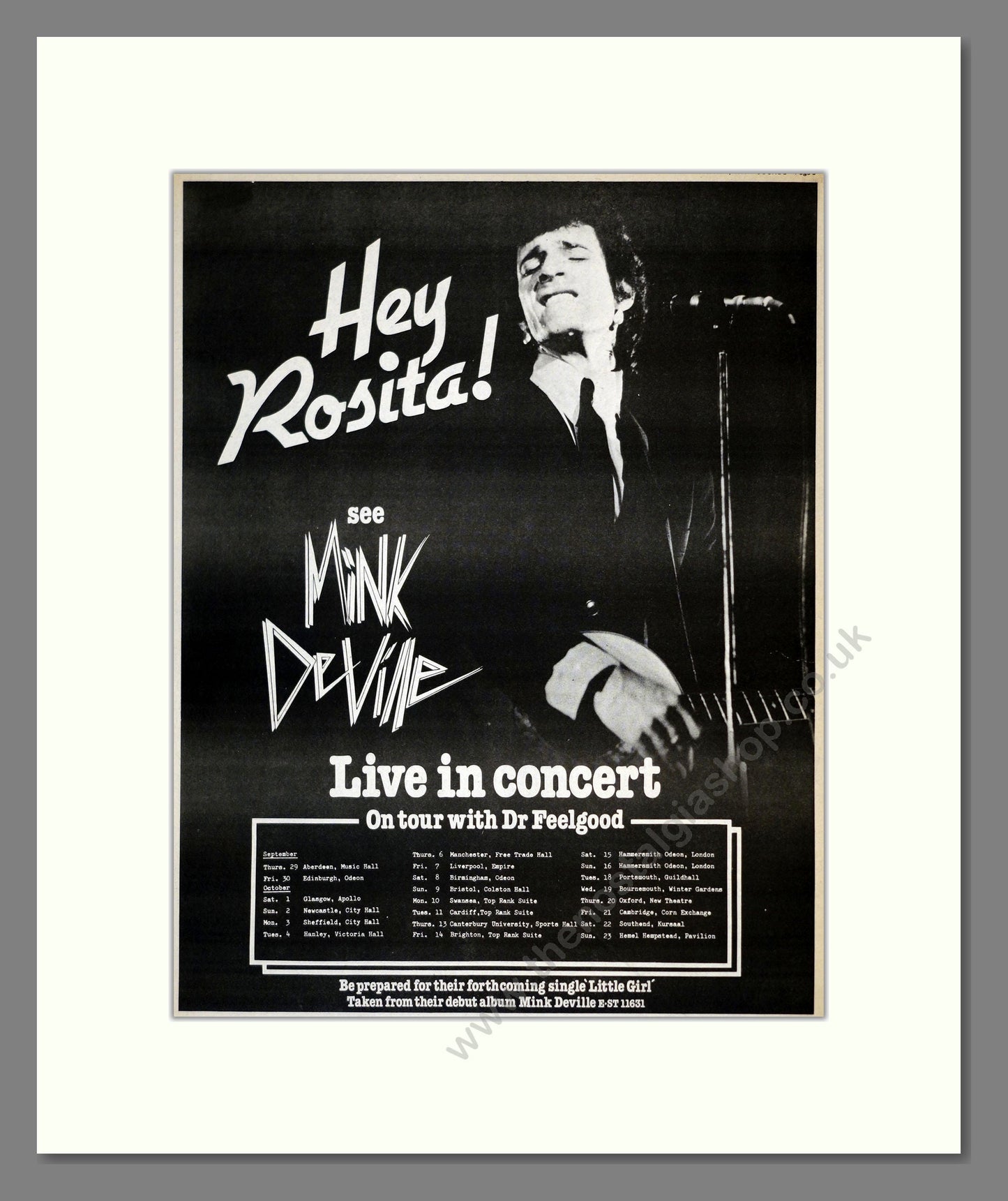 Mink Deville - Live In Concert. Vintage Advert 1977 (ref AD17699)