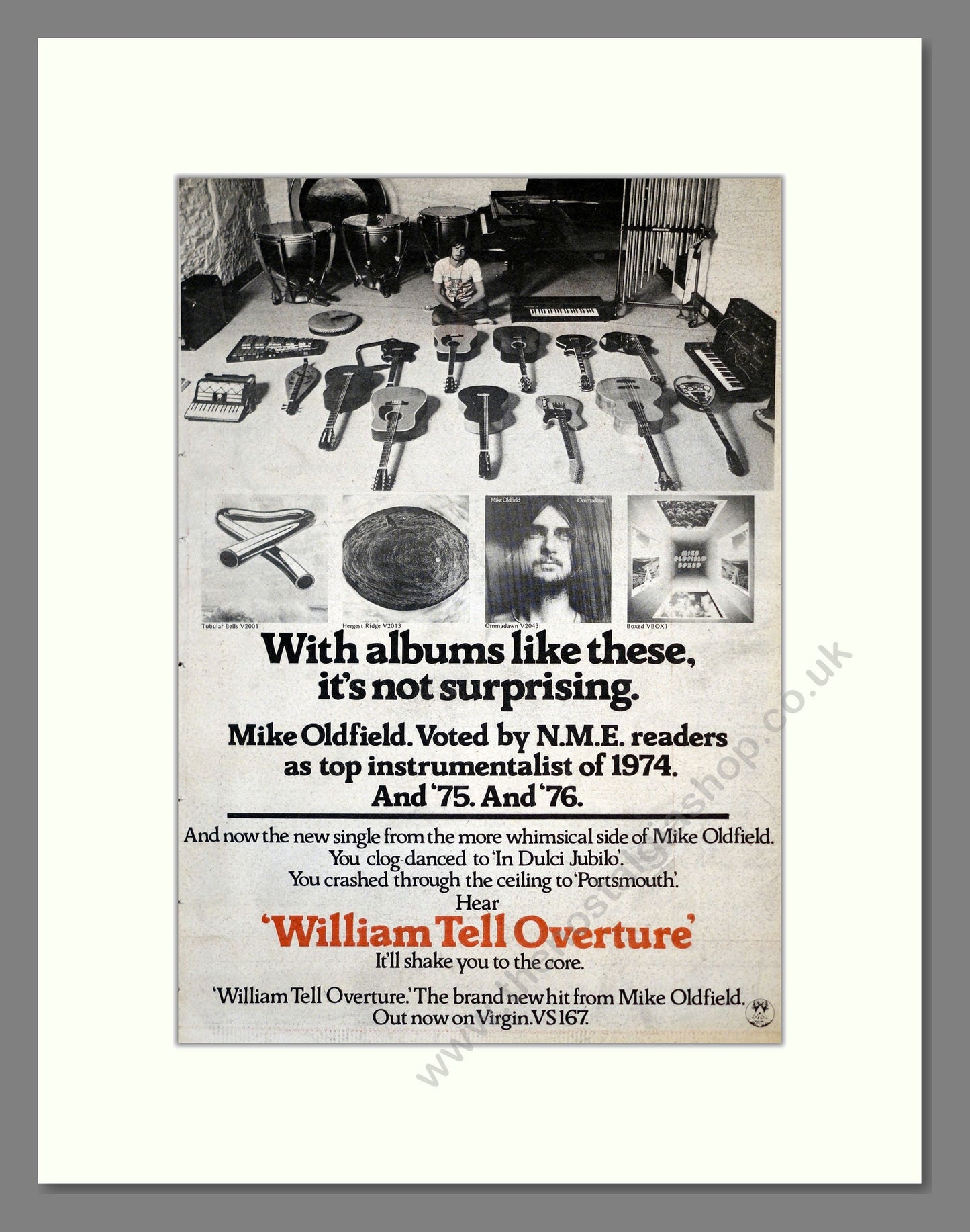 Mike Oldfield - Various Albums / William Tell Overture. Vintage Advert 1977 (ref AD17711)