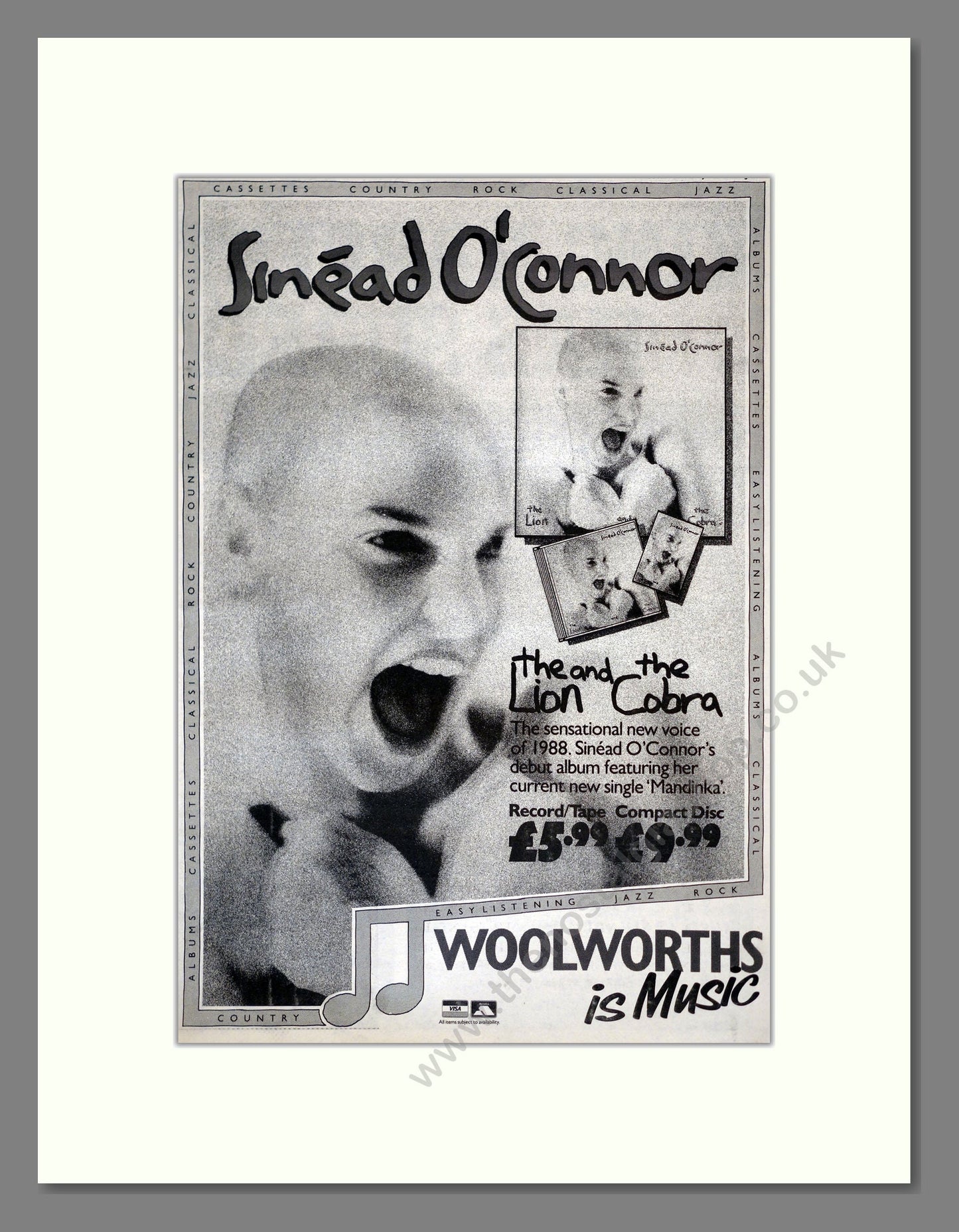 Sinead O'Connor - The Lion And The Cobra. Vintage Advert 1988 (ref AD17860)