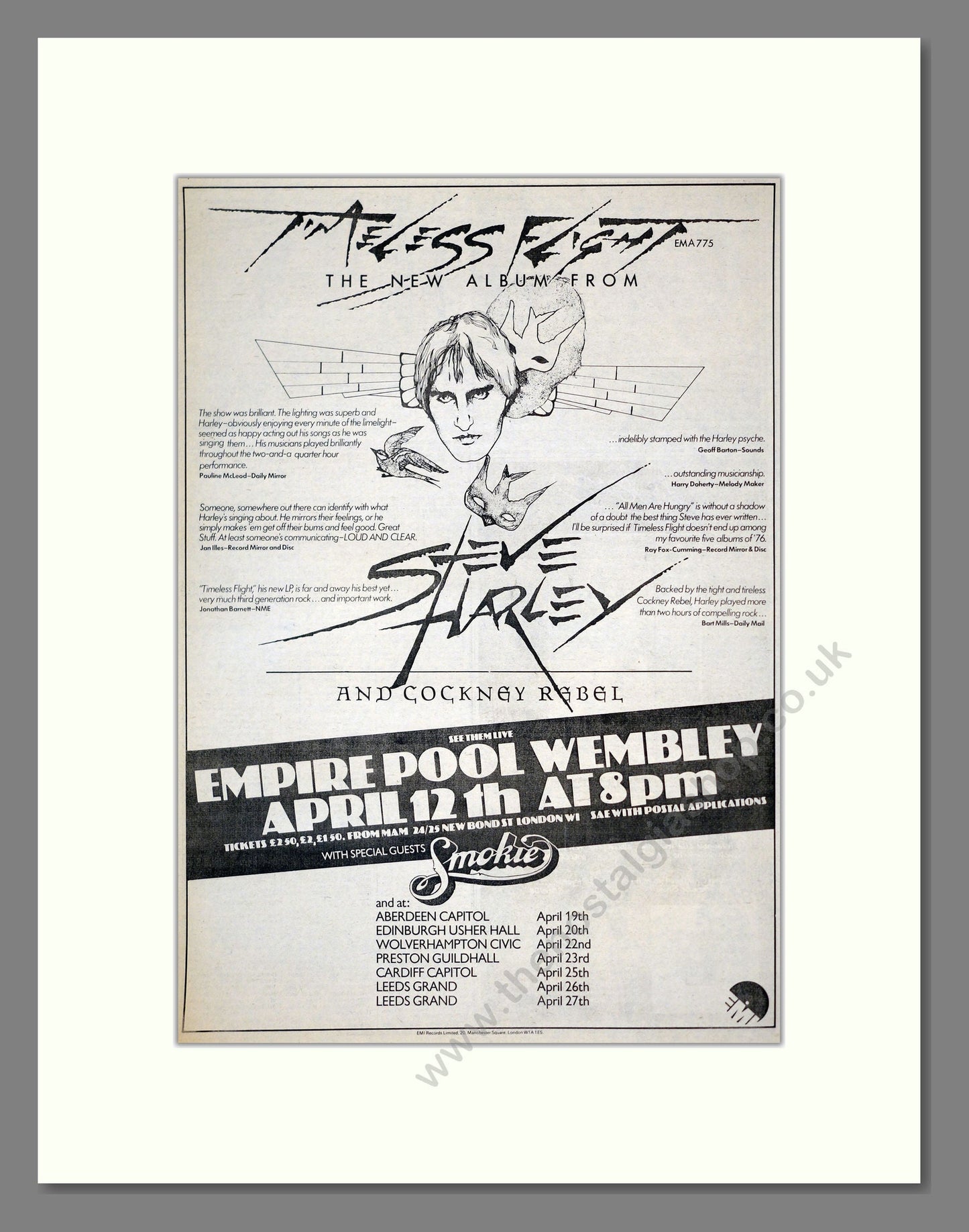 Steve Harley Cockney Rebel - Timeless Flight. Vintage Advert 1976 (ref AD17878)