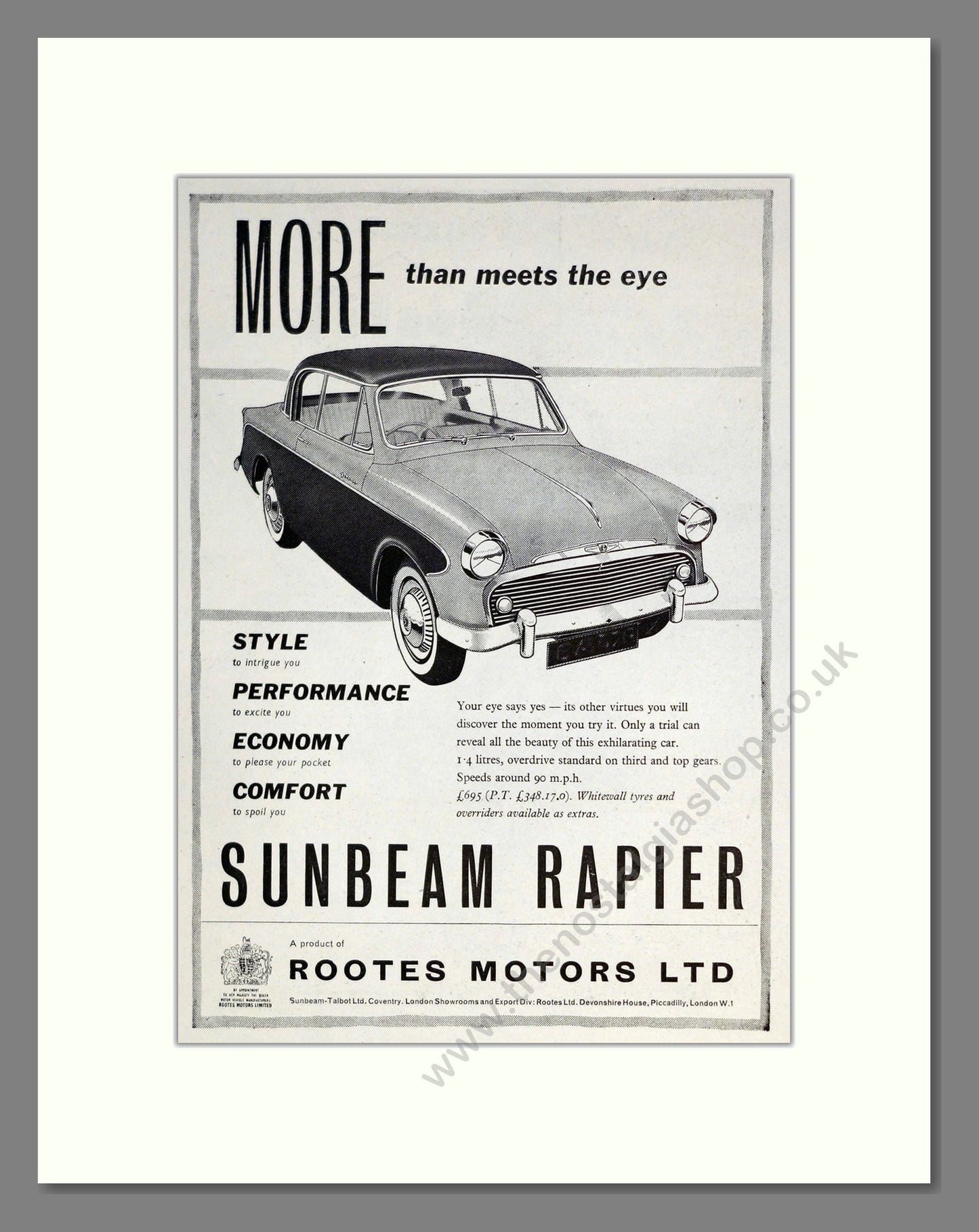 Sunbeam - Rapier. Vintage Advert 1957 (ref AD61837)