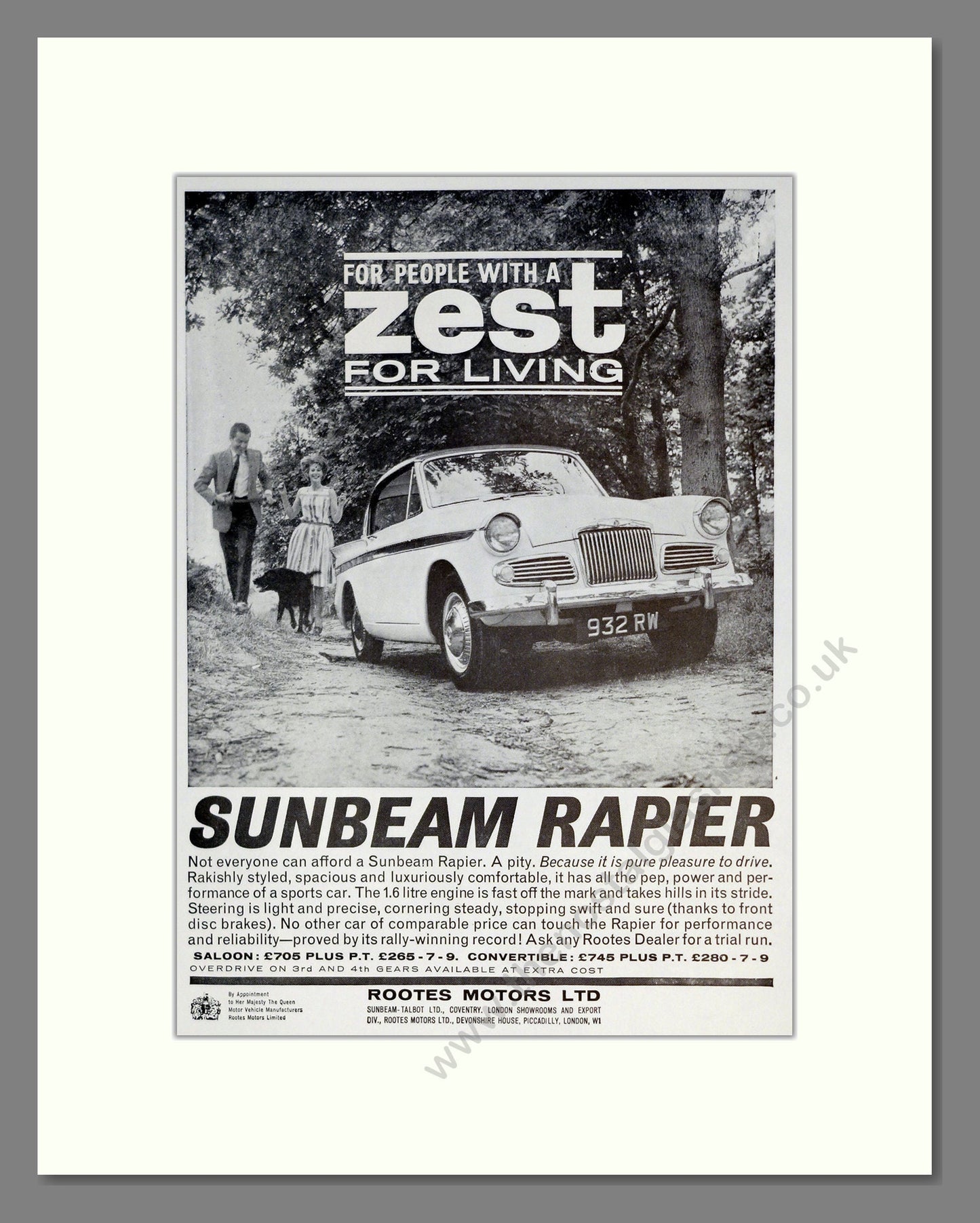 Sunbeam - Rapier. Vintage Advert 1962 (ref AD61846)